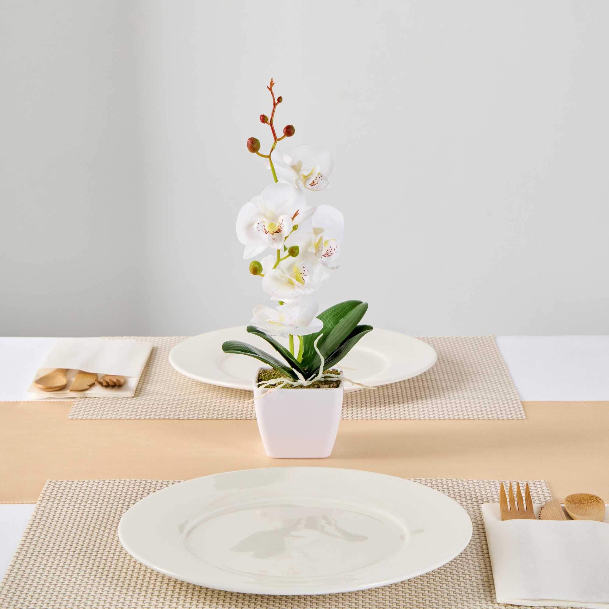 Fiore White Plastic Orchid in Plastic Pot - 5 blooms - 4" x 4" x 13" - 1 count box
