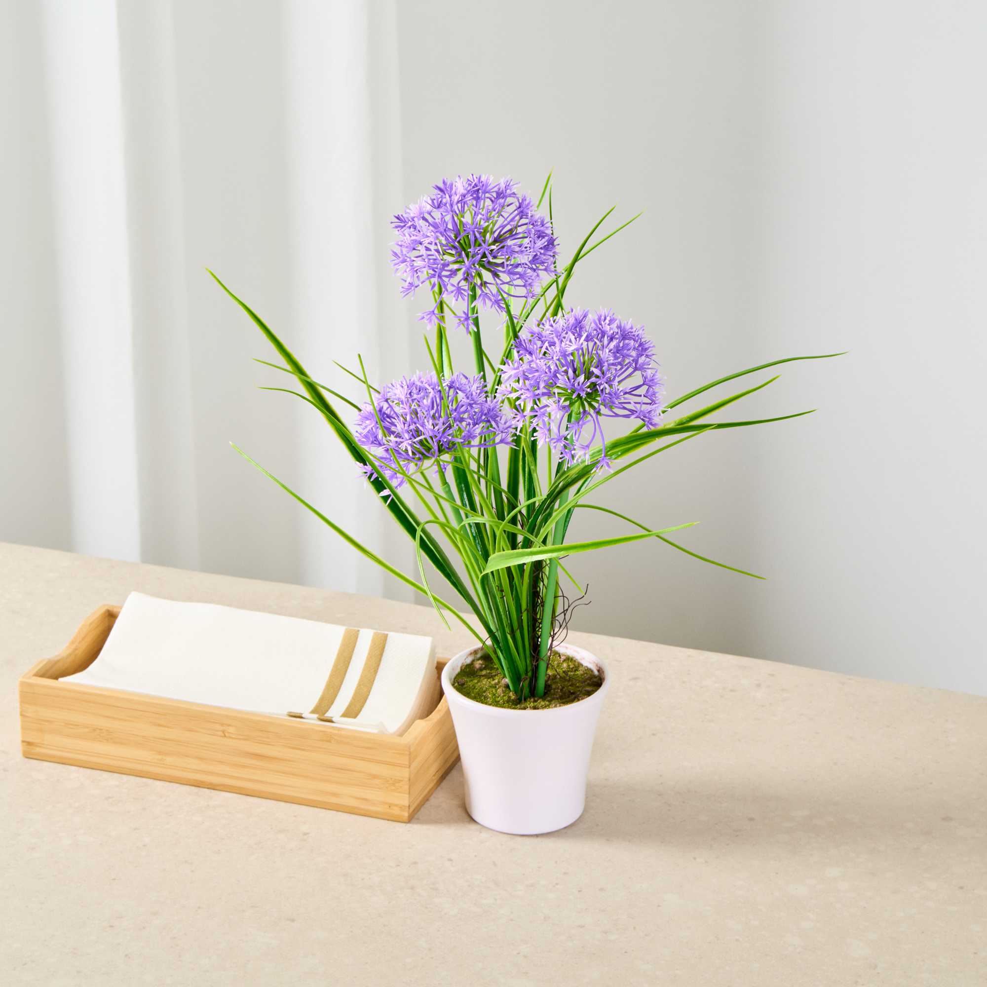 Fiore Violet Plastic Violet Allium in Plastic Pot - 4" x 4" x 14" - 1 count box
