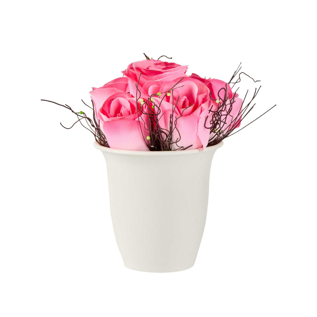 Fiore Pink Plastic Roses in Plastic Pot - 6 Blooms - 4" x 4" x 6" - 1 count box