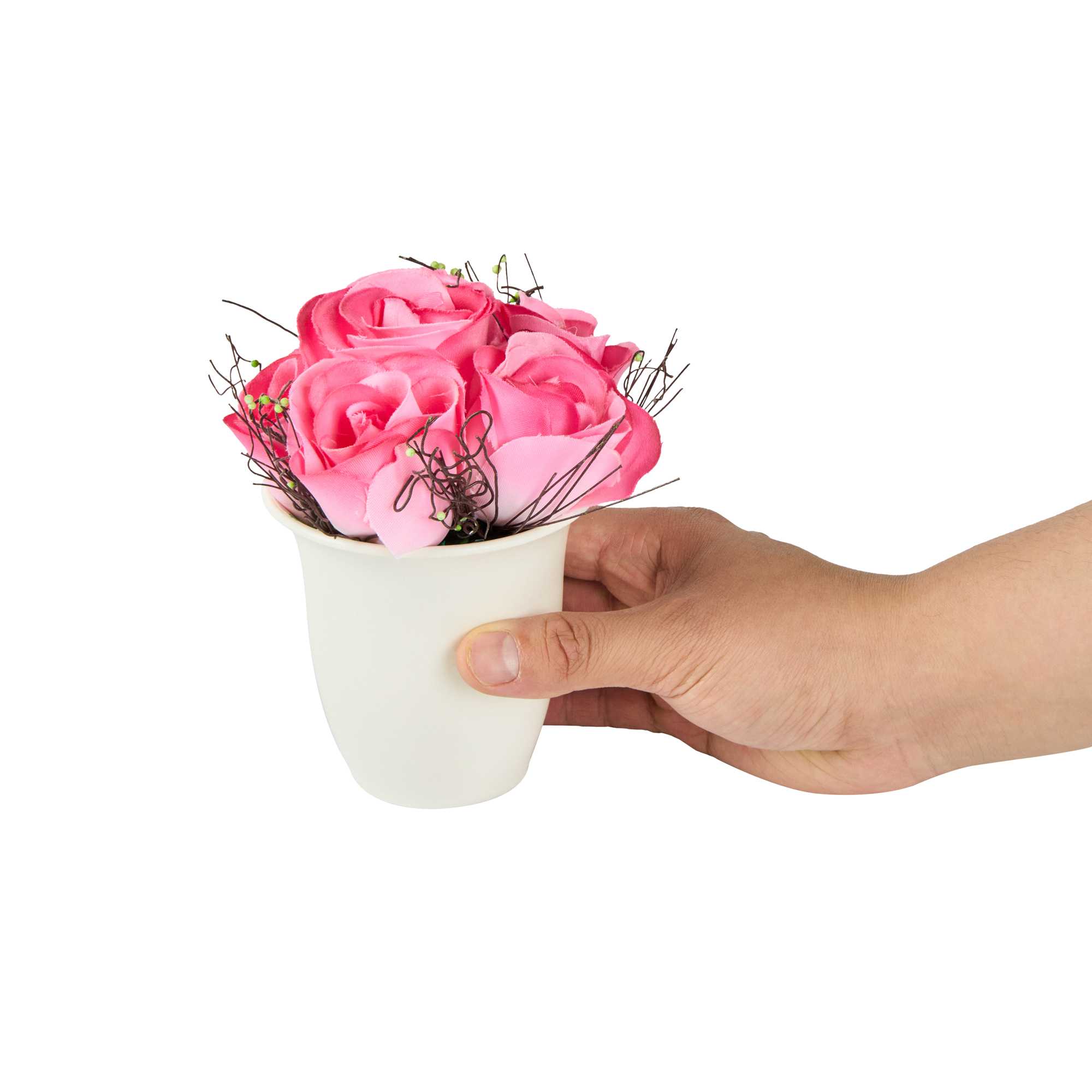 Fiore Pink Plastic Roses in Plastic Pot - 6 Blooms - 4" x 4" x 6" - 1 count box