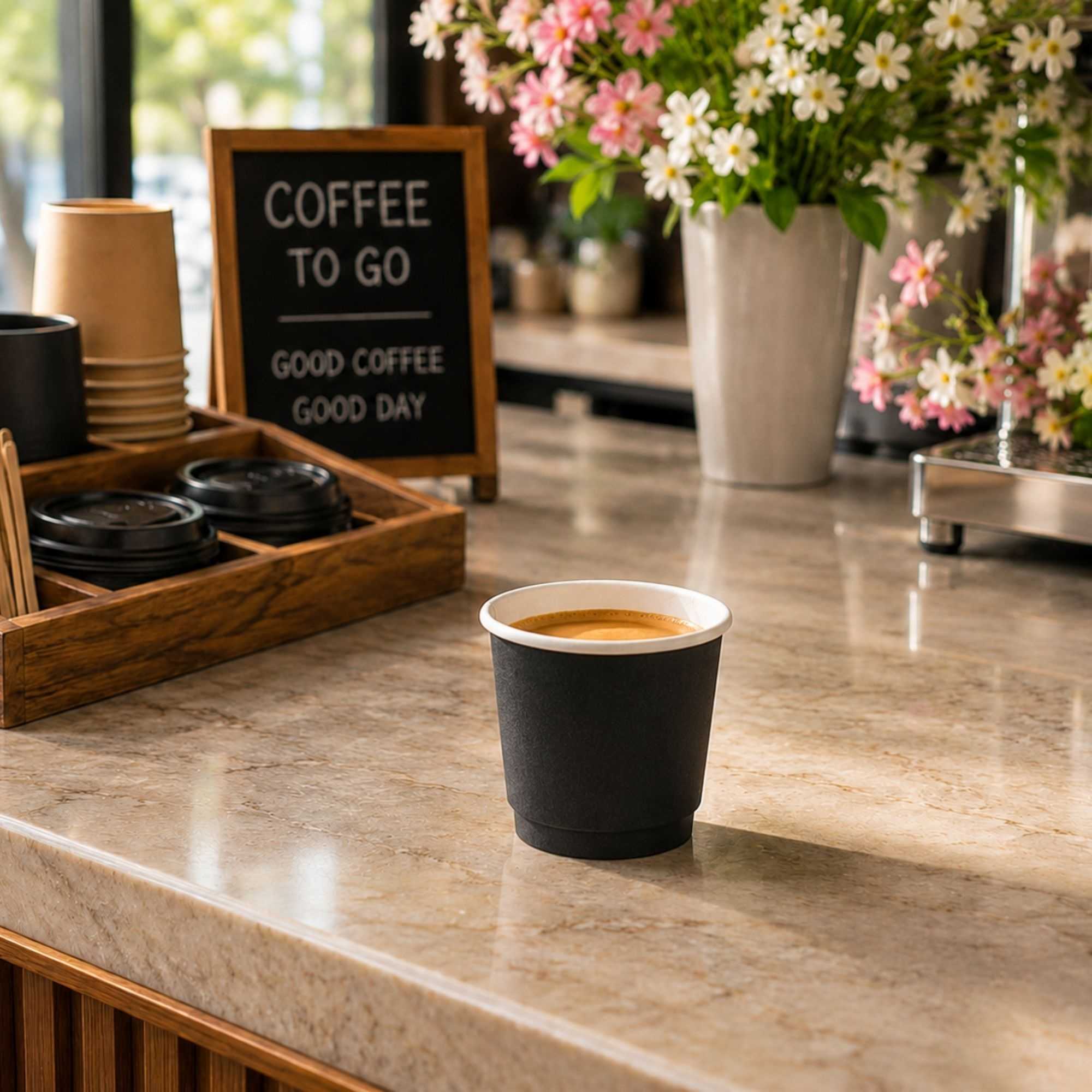 Restpresso 4 oz Black Paper Coffee Cup - Double Wall - 2 1/2" x 2 1/2" x 2 1/4" - 500 count box