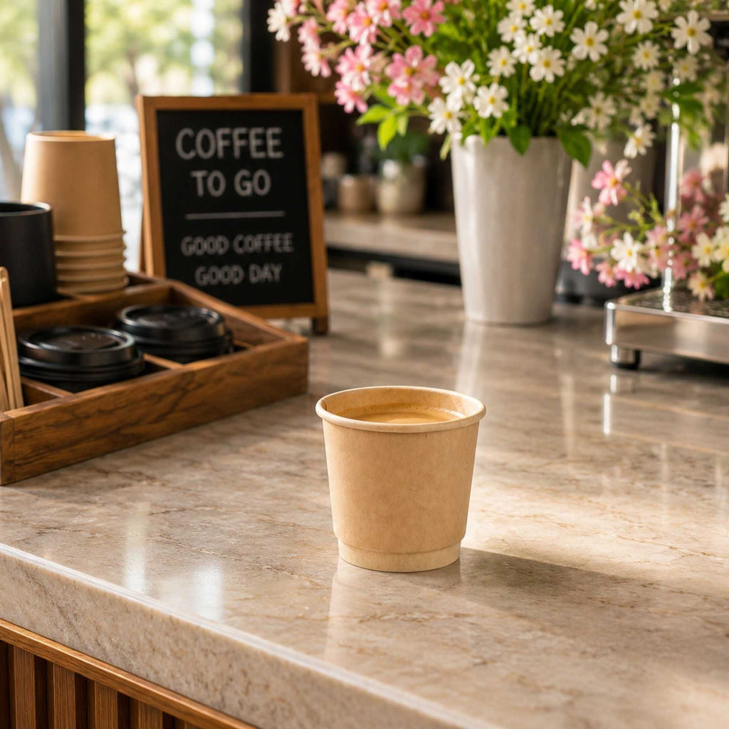 Restpresso 4 oz Kraft Paper Coffee Cup - Double Wall - 2 1/2" x 2 1/2" x 2 1/4" - 25 count box