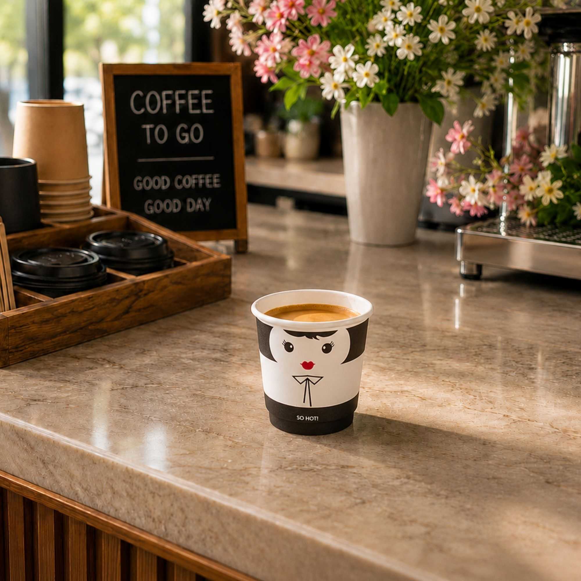 Restpresso 4 oz Madame Paper Coffee Cup - Double Wall - 2 1/2" x 2 1/2" x 2 1/4" - 25 count box