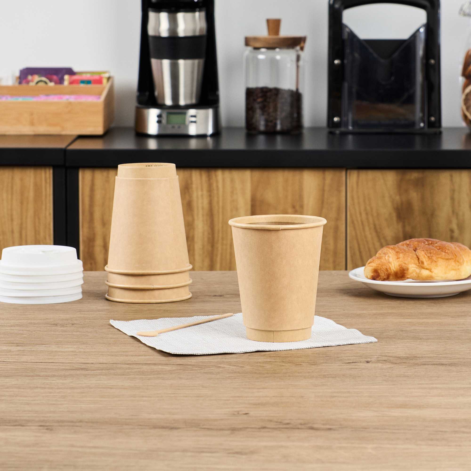 Restpresso 12 oz Kraft Paper Coffee Cup - Double Wall - 3 1/2" x 3 1/2" x 4 1/4" - 25 count box