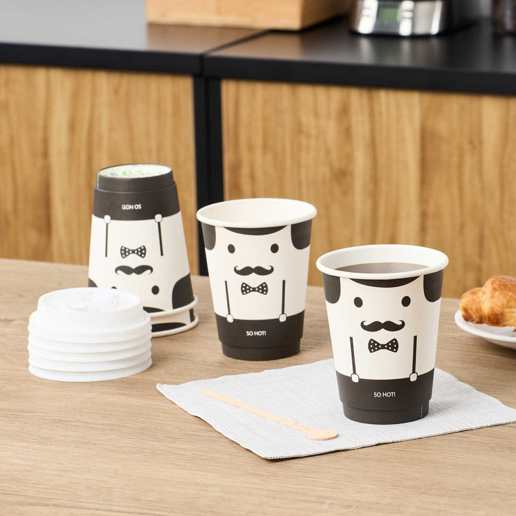 Restpresso 12 oz Monsieur Paper Coffee Cup - Double Wall - 3 1/2" x 3 1/2" x 4 1/4" - 500 count box