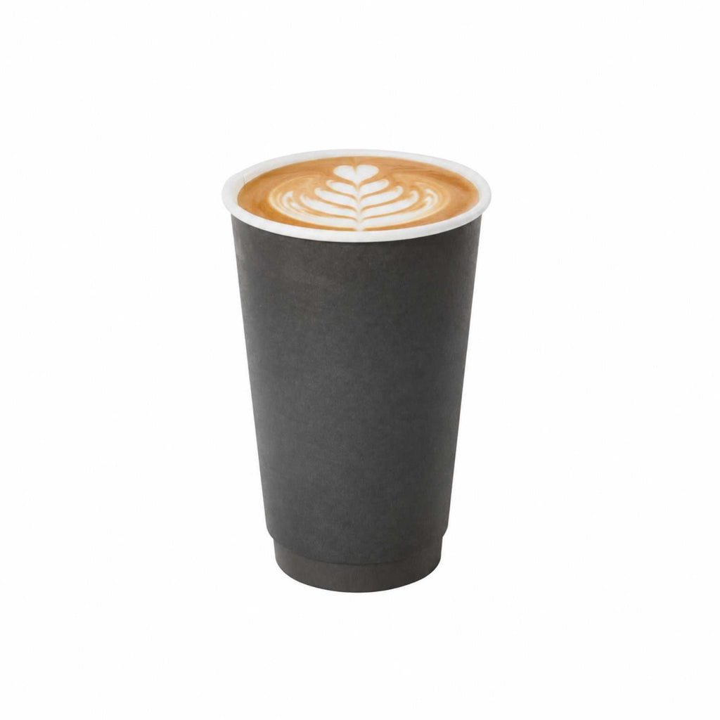 Restpresso 16 oz Black Paper Coffee Cup - Double Wall - 3 1/2" x 3 1/2" x 5 1/2" - 25 count box