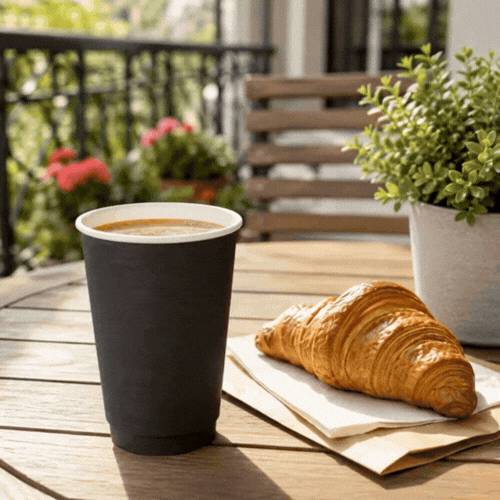 Restpresso 16 oz Black Paper Coffee Cup - Double Wall - 3 1/2" x 3 1/2" x 5 1/2" - 500 count box