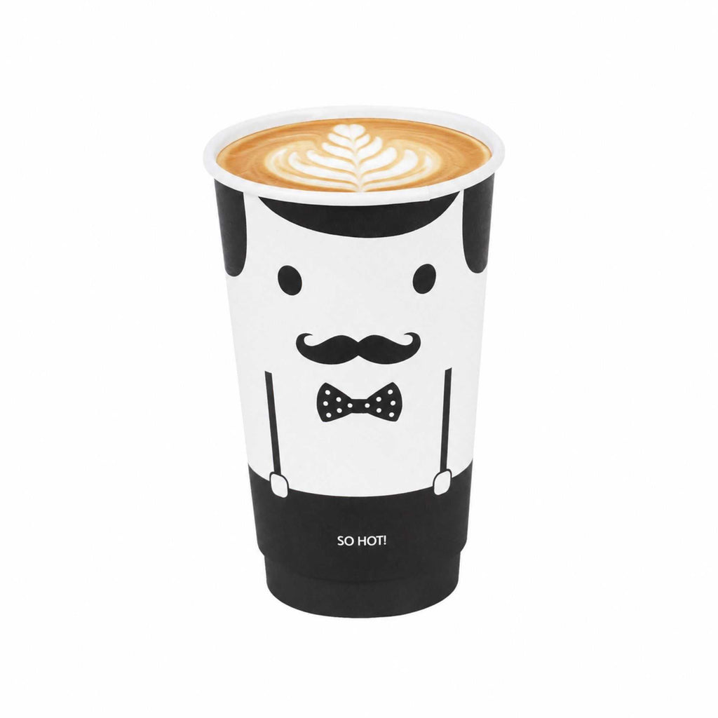 Restpresso 16 oz Monsieur Paper Coffee Cup - Double Wall - 3 1/2" x 3 1/2" x 5 1/2" - 25 count box