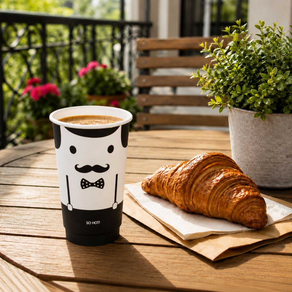 Restpresso 16 oz Monsieur Paper Coffee Cup - Double Wall - 3 1/2" x 3 1/2" x 5 1/2" - 25 count box
