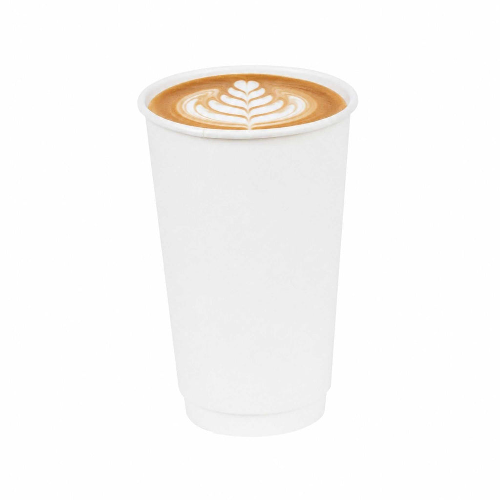 Restpresso 16 oz White Paper Coffee Cup - Double Wall - 3 1/2" x 3 1/2" x 5 1/2" - 25 count box