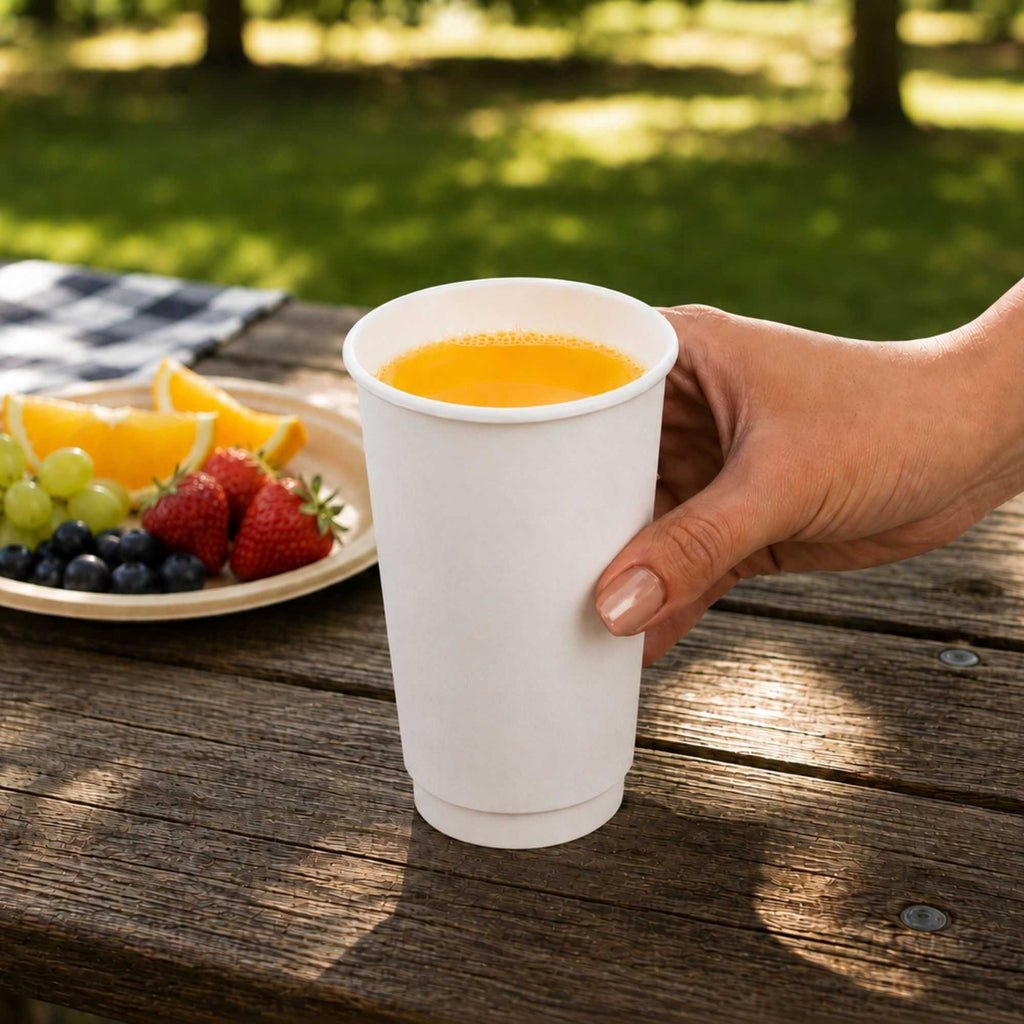 Restpresso 16 oz White Paper Coffee Cup - Double Wall - 3 1/2" x 3 1/2" x 5 1/2" - 25 count box
