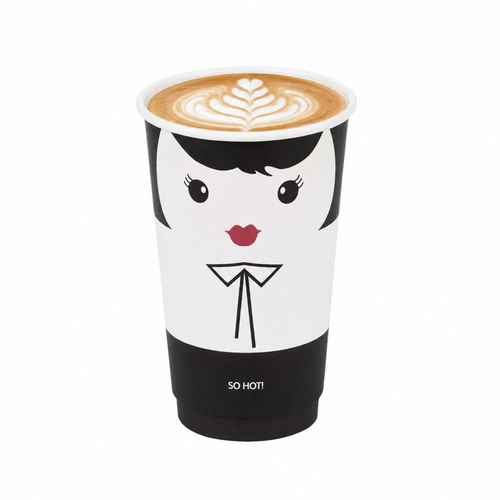 Restpresso 16 oz Madame Paper Coffee Cup - Double Wall - 3 1/2" x 3 1/2" x 5 1/2" - 25 count box