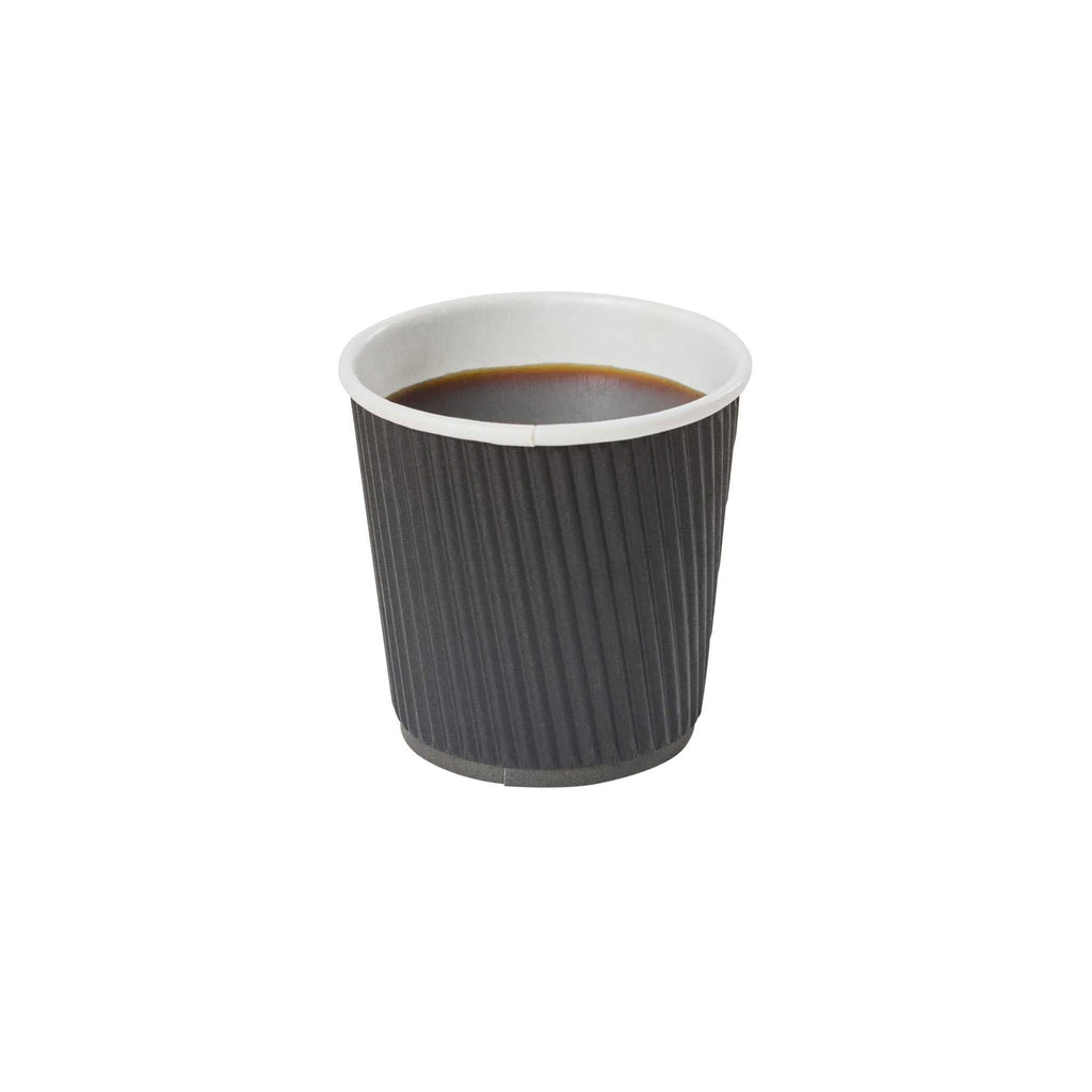 Restpresso 4 oz Black Paper Coffee Cup - Ripple Wall - 2 1/2" x 2 1/2" x 2 1/4" - 500 count box