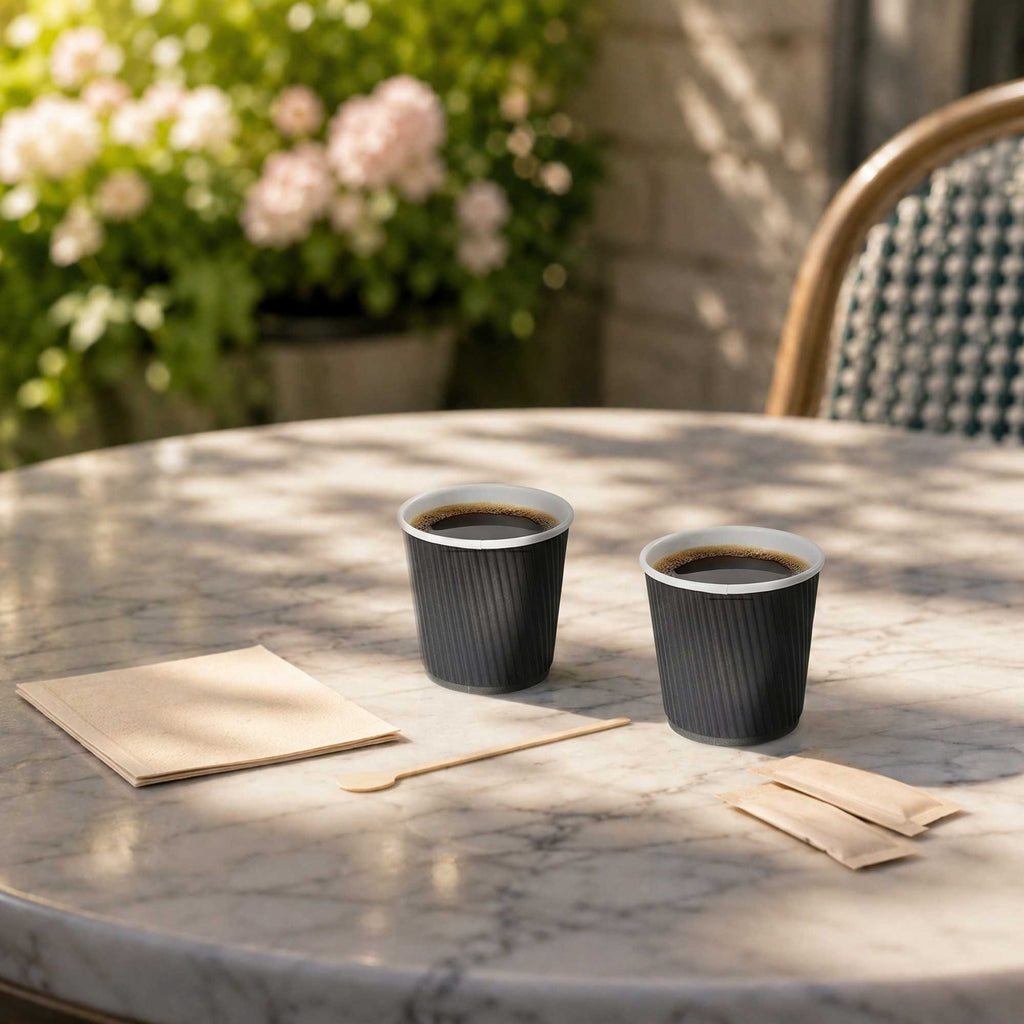 Restpresso 4 oz Black Paper Coffee Cup - Ripple Wall - 2 1/2" x 2 1/2" x 2 1/4" - 25 count box