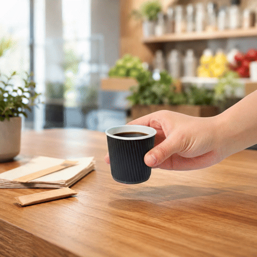 Restpresso 4 oz Black Paper Coffee Cup - Ripple Wall - 2 1/2" x 2 1/2" x 2 1/4" - 500 count box