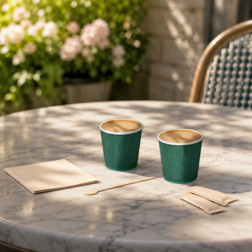 Restpresso 4 oz Forest Green Paper Coffee Cup - Ripple Wall - 2 1/2" x 2 1/2" x 2 1/4" - 25 count box