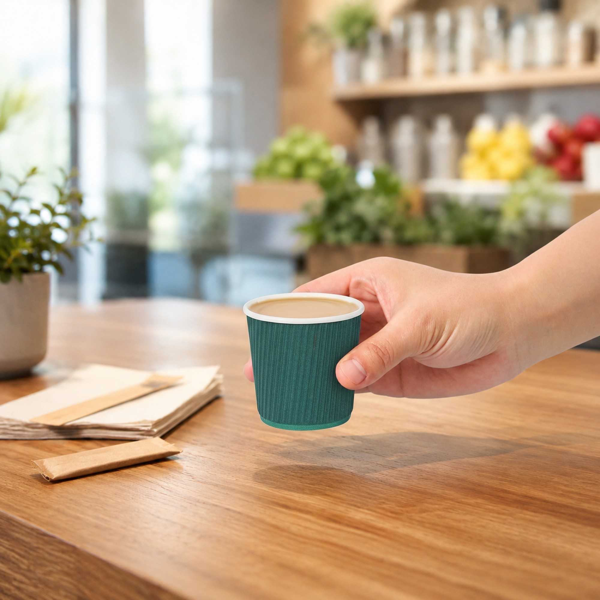Restpresso 4 oz Forest Green Paper Coffee Cup - Ripple Wall - 2 1/2" x 2 1/2" x 2 1/4" - 25 count box