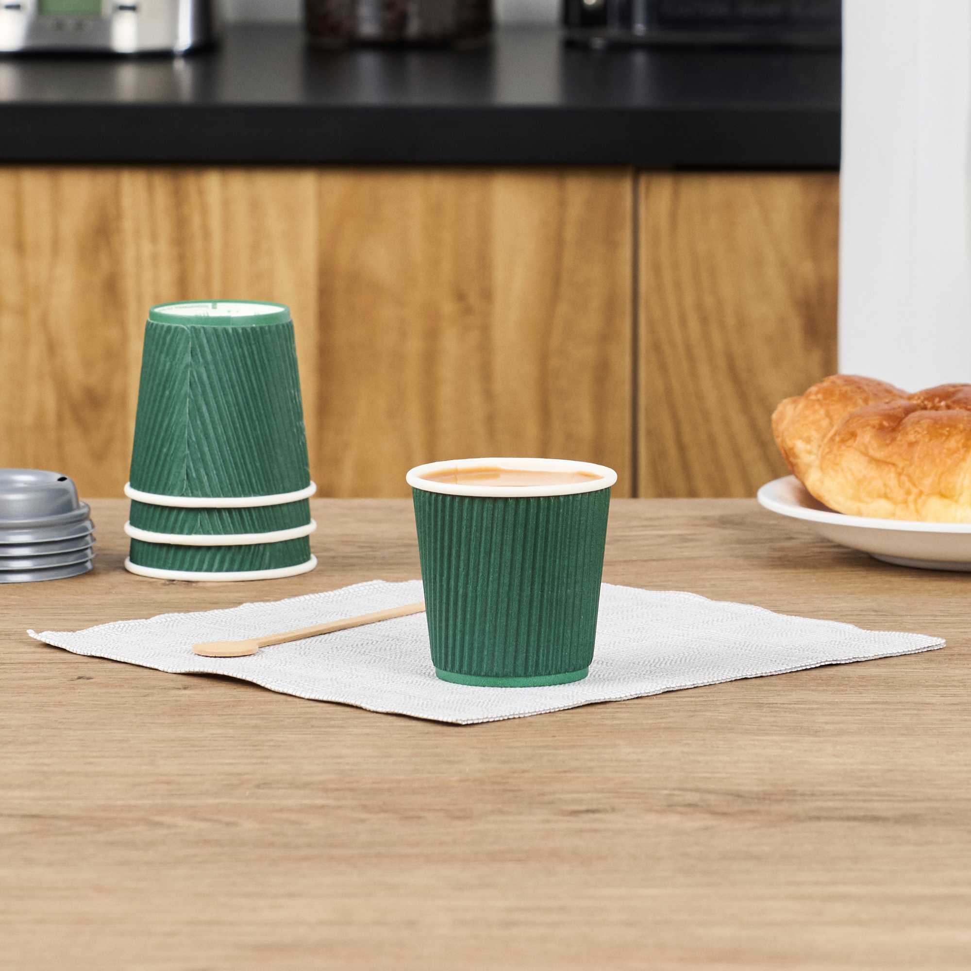 Restpresso 4 oz Forest Green Paper Coffee Cup - Ripple Wall - 2 1/2" x 2 1/2" x 2 1/4" - 25 count box