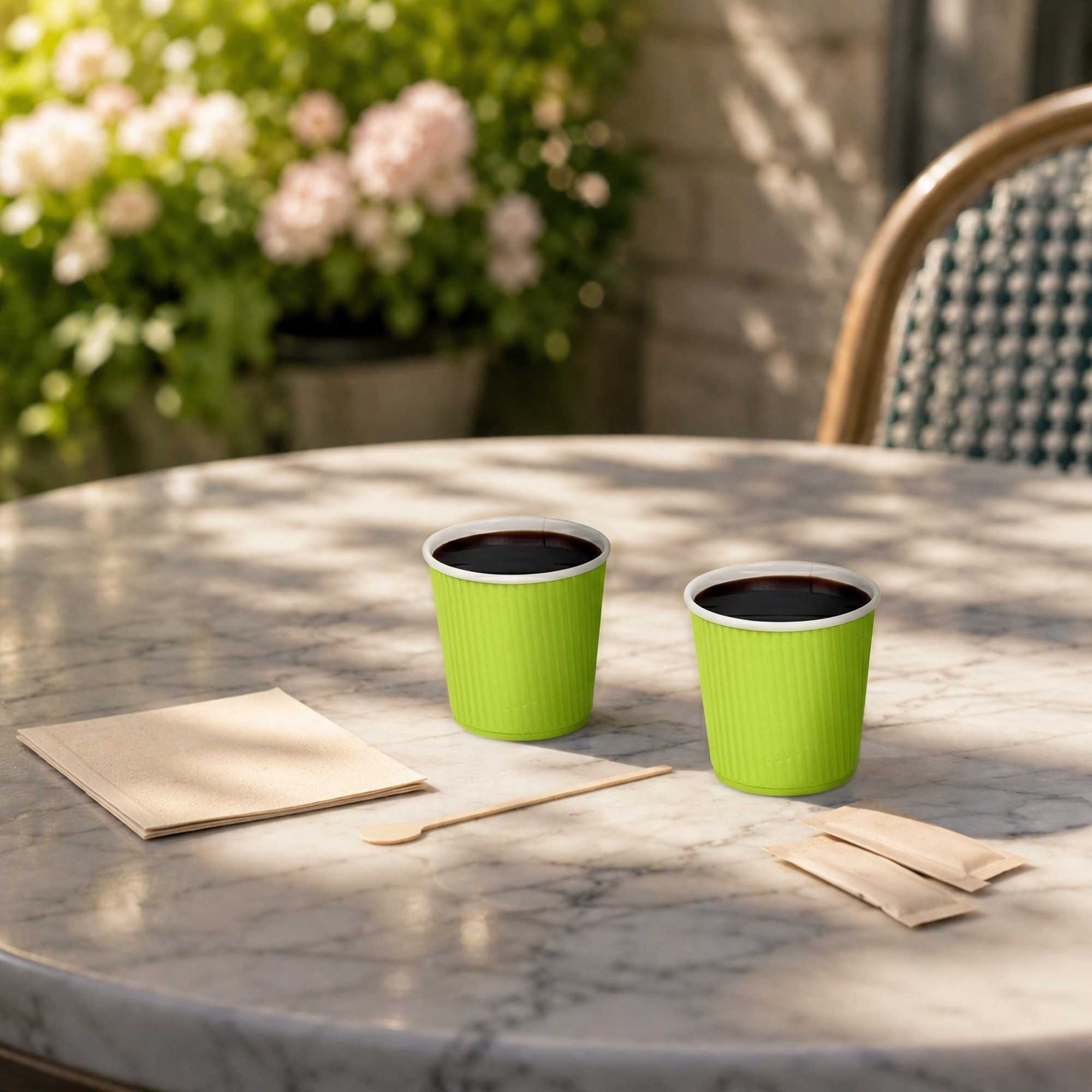 Restpresso 4 oz Eco Green Paper Coffee Cup - Ripple Wall - 2 1/2" x 2 1/2" x 2 1/4" - 500 count box