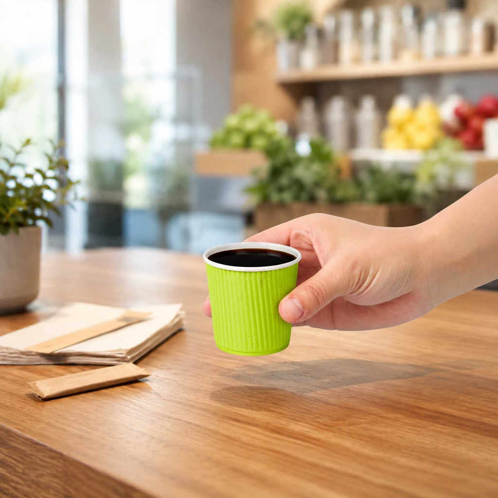 Restpresso 4 oz Eco Green Paper Coffee Cup - Ripple Wall - 2 1/2" x 2 1/2" x 2 1/4" - 500 count box