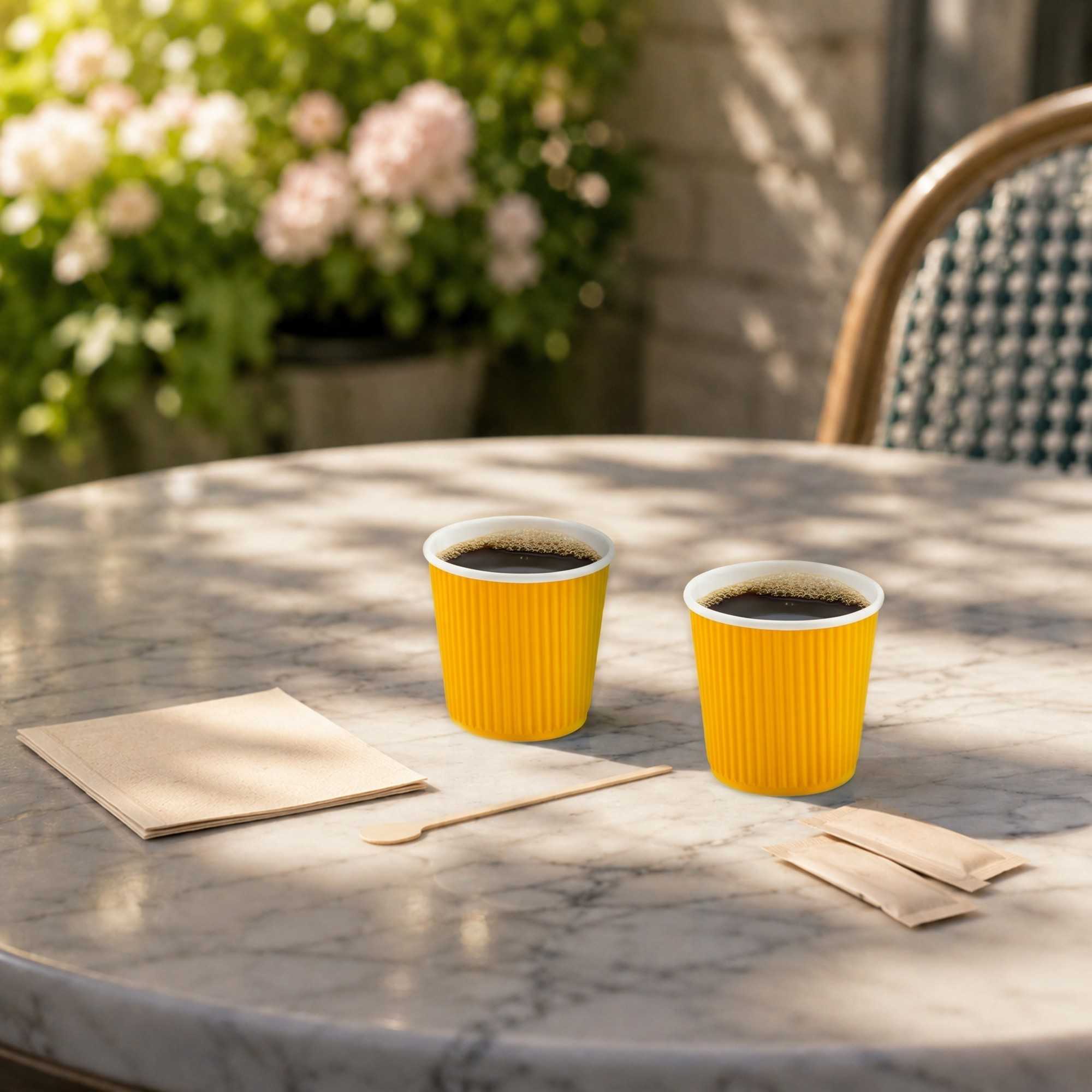 Restpresso 4 oz Yellow Paper Coffee Cup - Ripple Wall - 2 1/2" x 2 1/2" x 2 1/4" - 25 count box