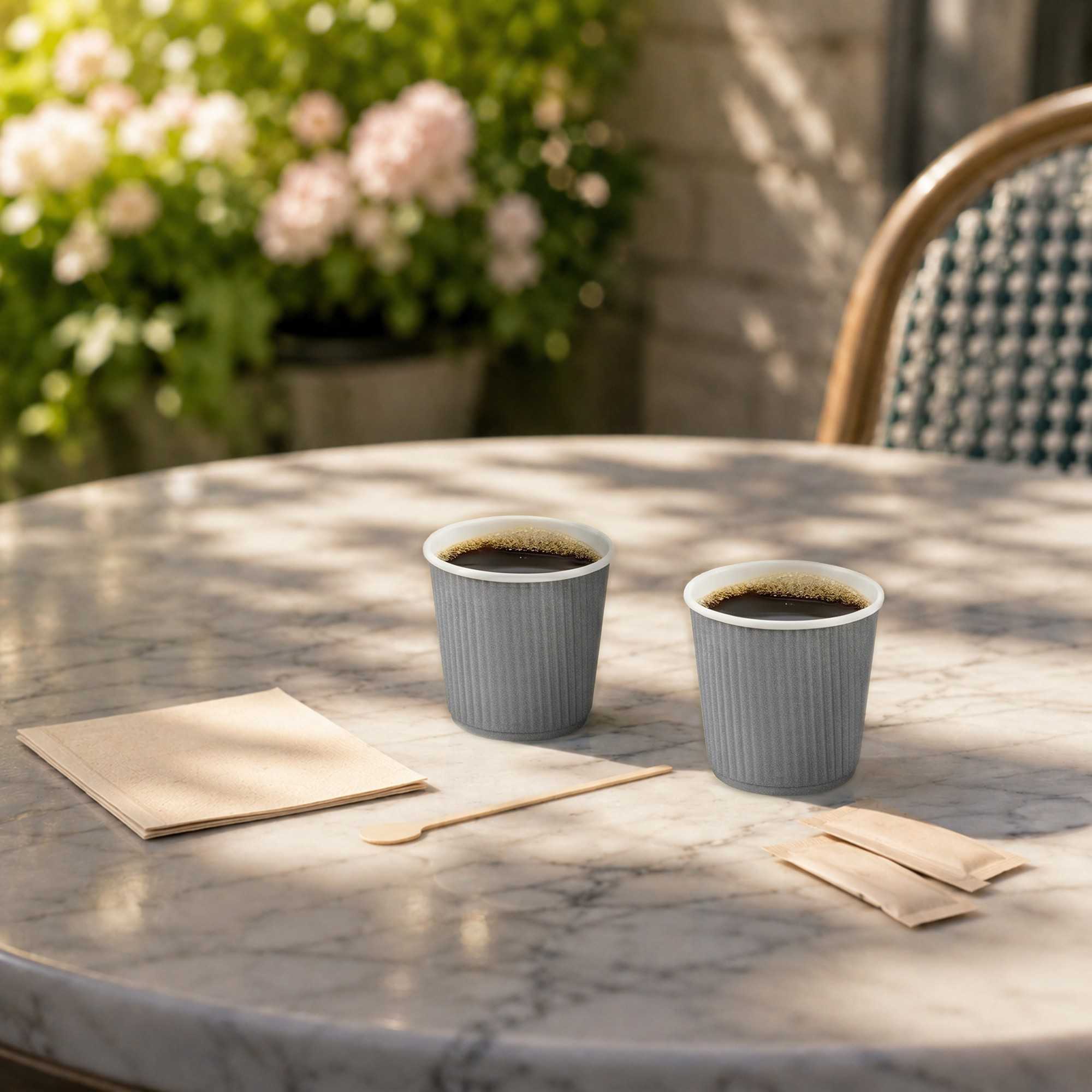 Restpresso 4 oz Gray Paper Coffee Cup - Ripple Wall - 2 1/2" x 2 1/2" x 2 1/4" - 25 count box