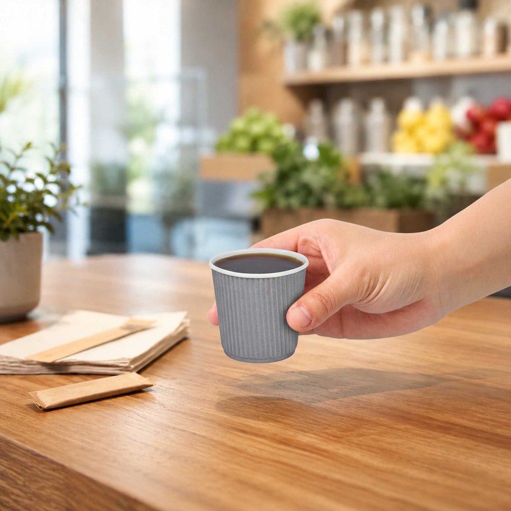 Restpresso 4 oz Gray Paper Coffee Cup - Ripple Wall - 2 1/2" x 2 1/2" x 2 1/4" - 500 count box