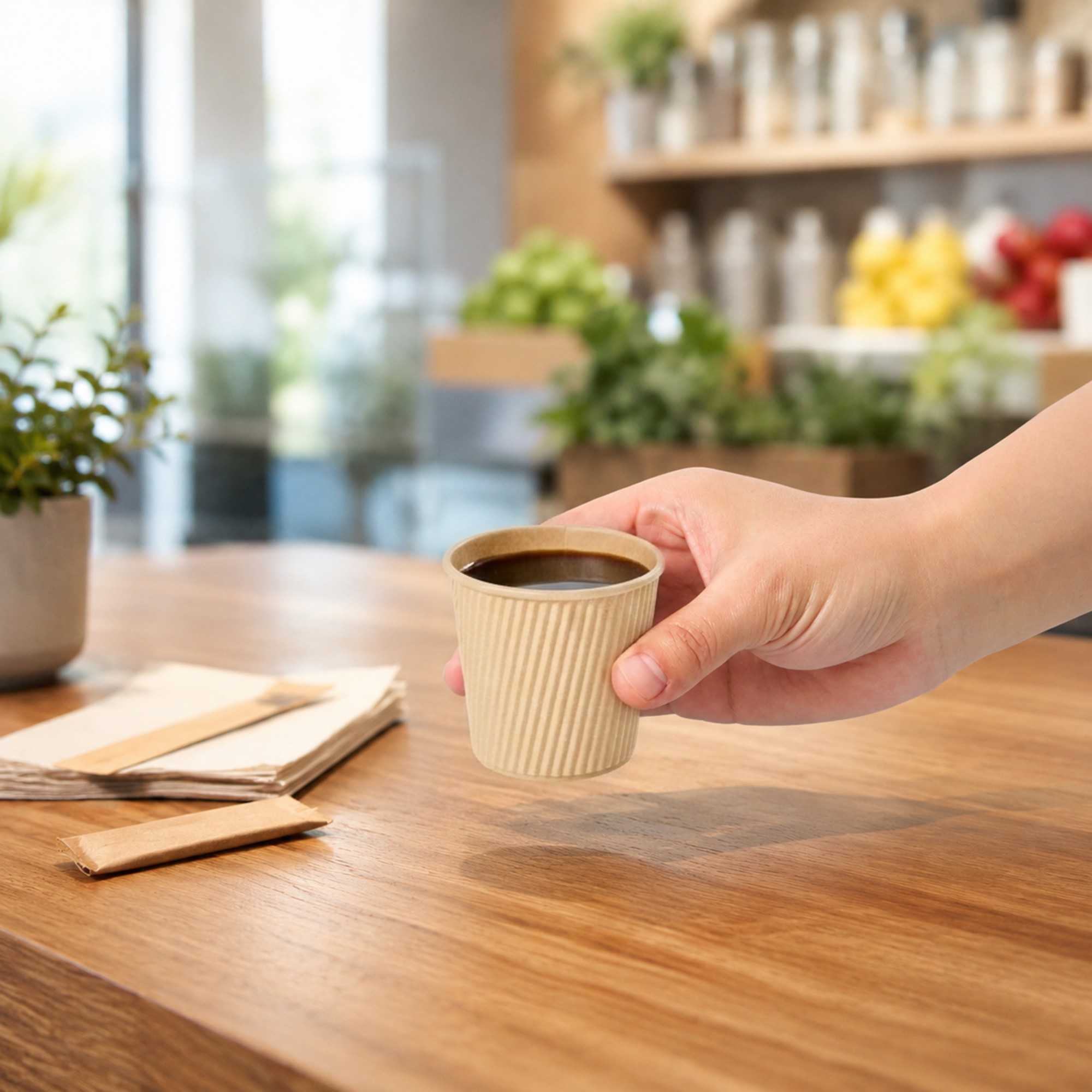 Restpresso 4 oz Kraft Paper Coffee Cup - Ripple Wall - 2 1/2" x 2 1/2" x 2 1/4" - 25 count box