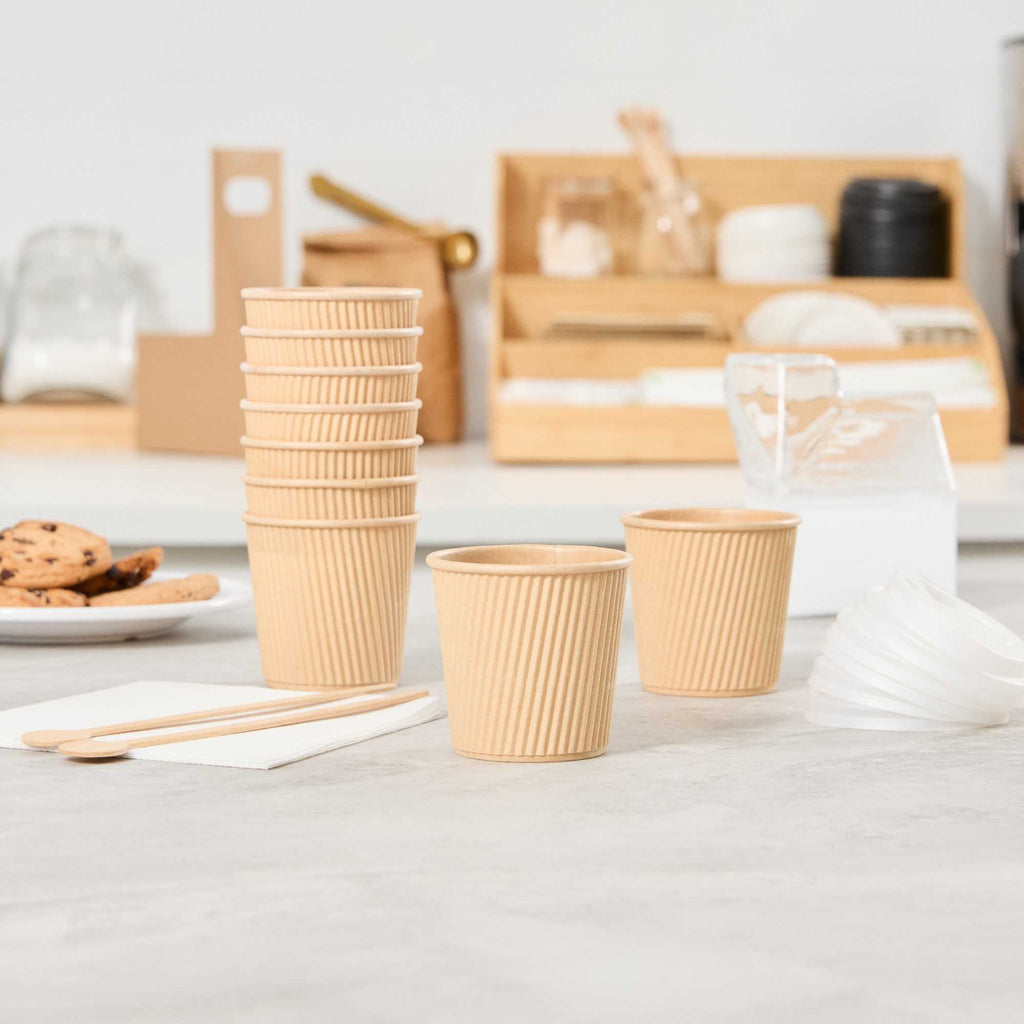 Restpresso 4 oz Kraft Paper Coffee Cup - Ripple Wall - 2 1/2" x 2 1/2" x 2 1/4" - 25 count box
