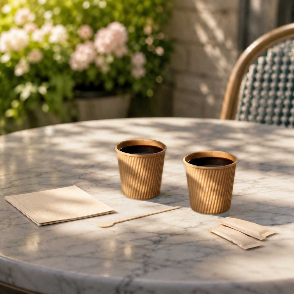 Restpresso 4 oz Kraft Paper Coffee Cup - Ripple Wall - 2 1/2" x 2 1/2" x 2 1/4" - 500 count box