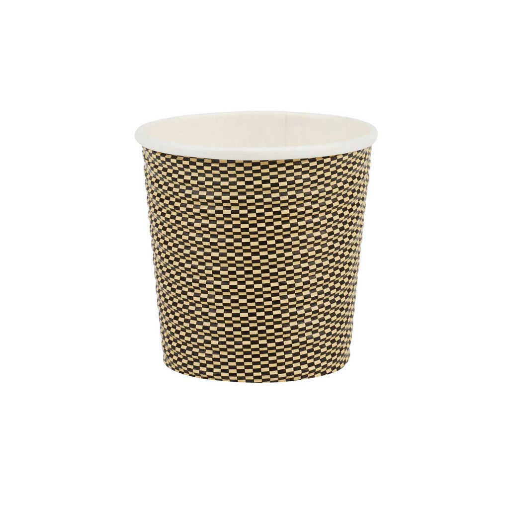 Restpresso 4 oz Mocha Pin Check Paper Coffee Cup - Spiral Wall - 2 1/2" x 2 1/2" x 2 1/4" - 500 count box
