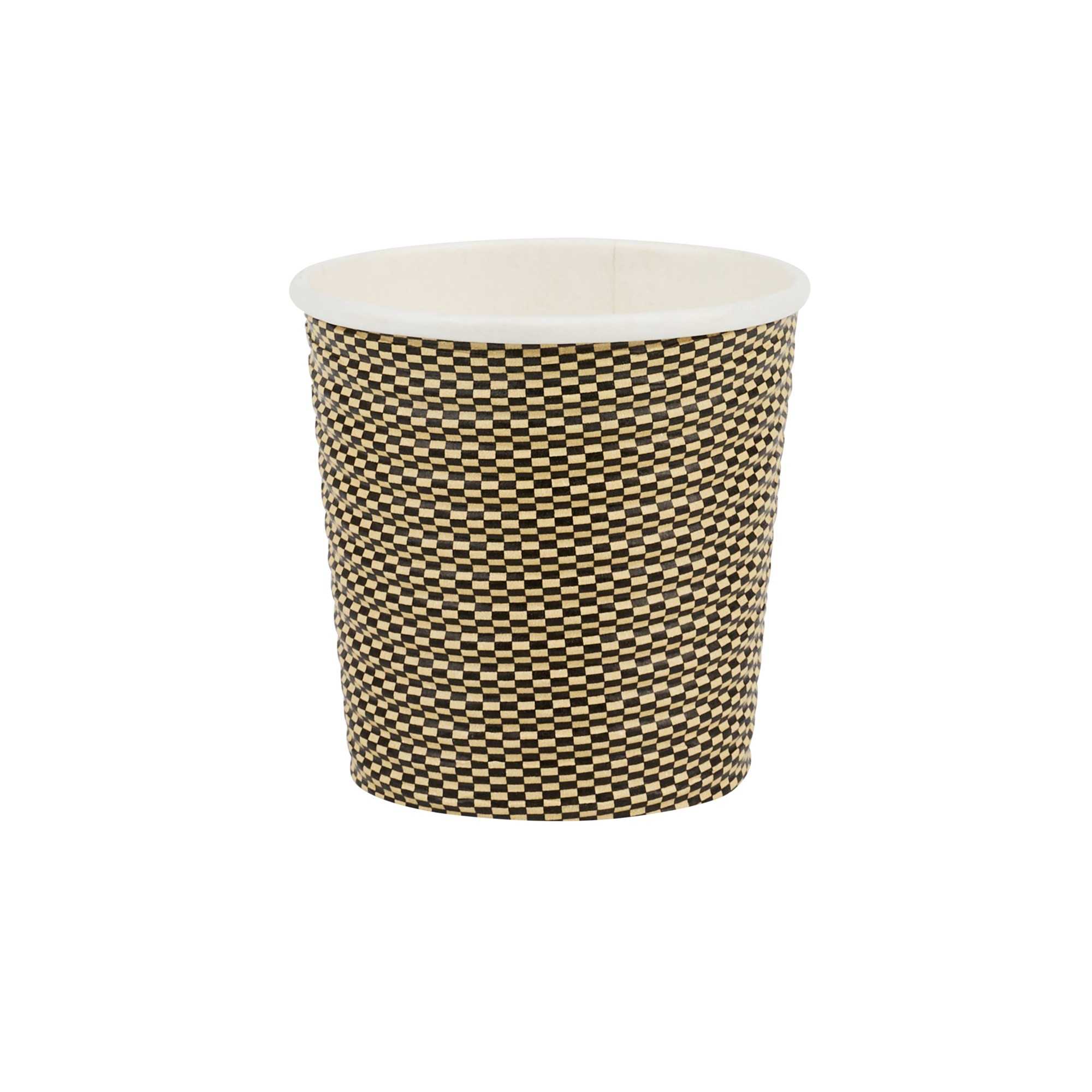 Restpresso 4 oz Mocha Pin Check Paper Coffee Cup - Spiral Wall - 2 1/2" x 2 1/2" x 2 1/4" - 500 count box