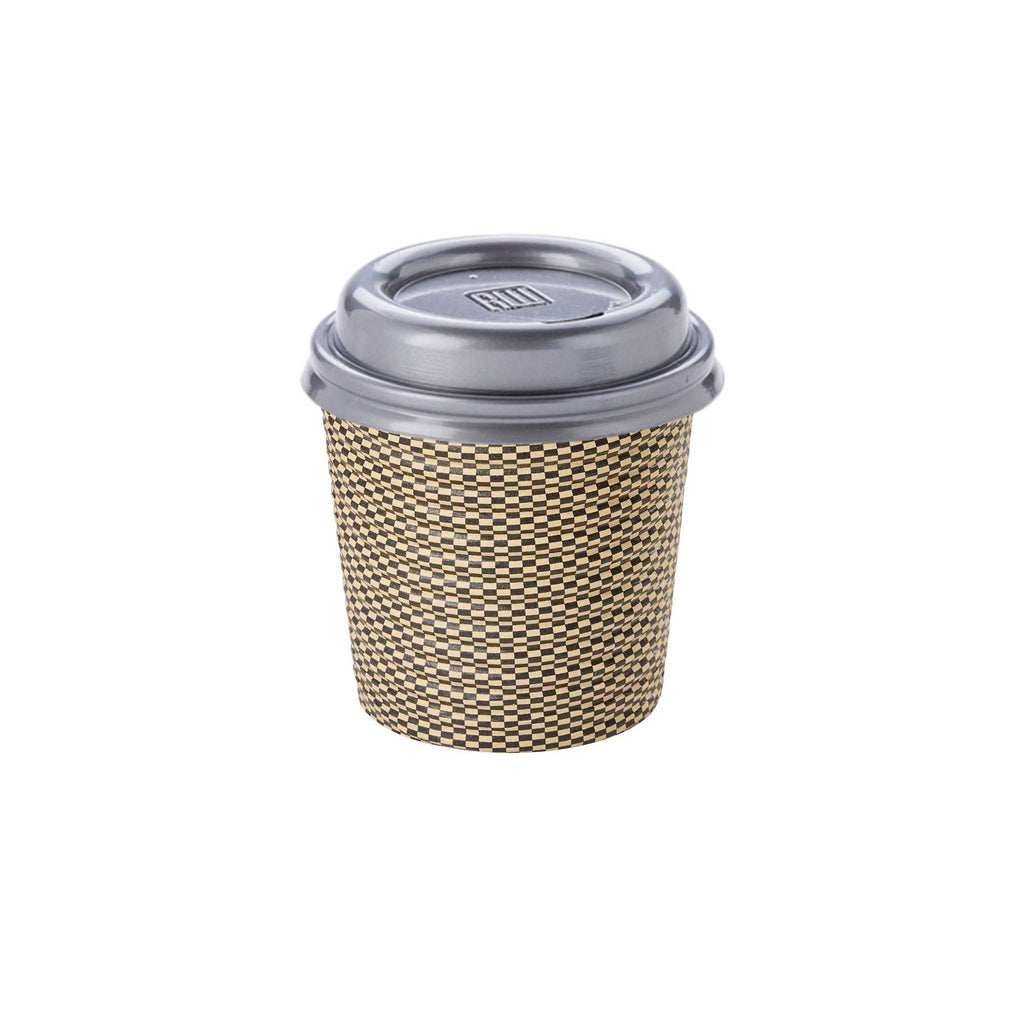 Restpresso 4 oz Mocha Pin Check Paper Coffee Cup - Spiral Wall - 2 1/2" x 2 1/2" x 2 1/4" - 500 count box