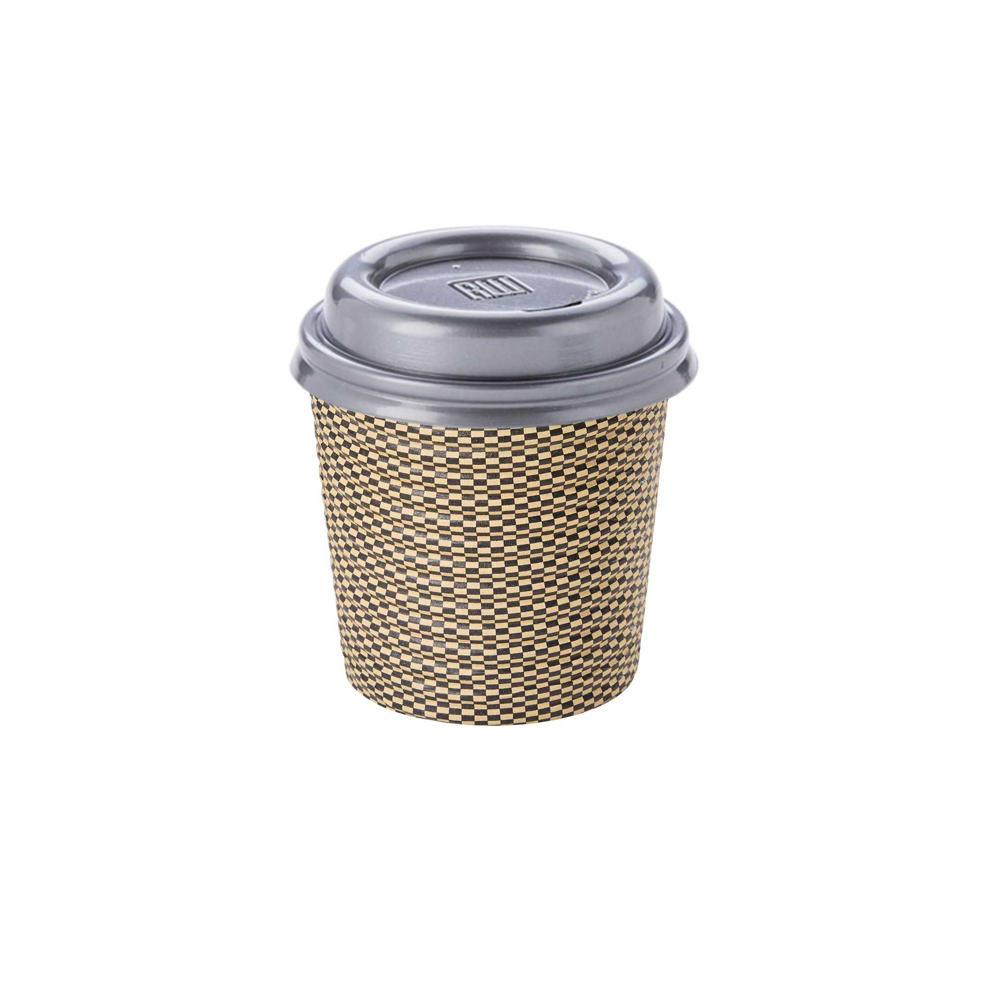 Restpresso 4 oz Mocha Pin Check Paper Coffee Cup - Spiral Wall - 2 1/2" x 2 1/2" x 2 1/4" - 500 count box