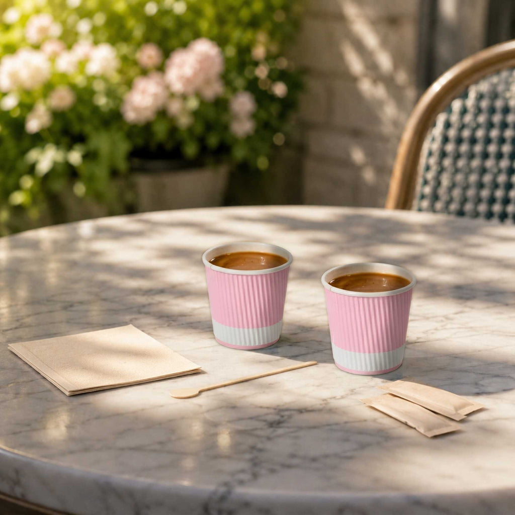 Restpresso 4 oz Light Pink Paper Coffee Cup - Ripple Wall - 2 1/2" x 2 1/2" x 2 1/4" - 500 count box