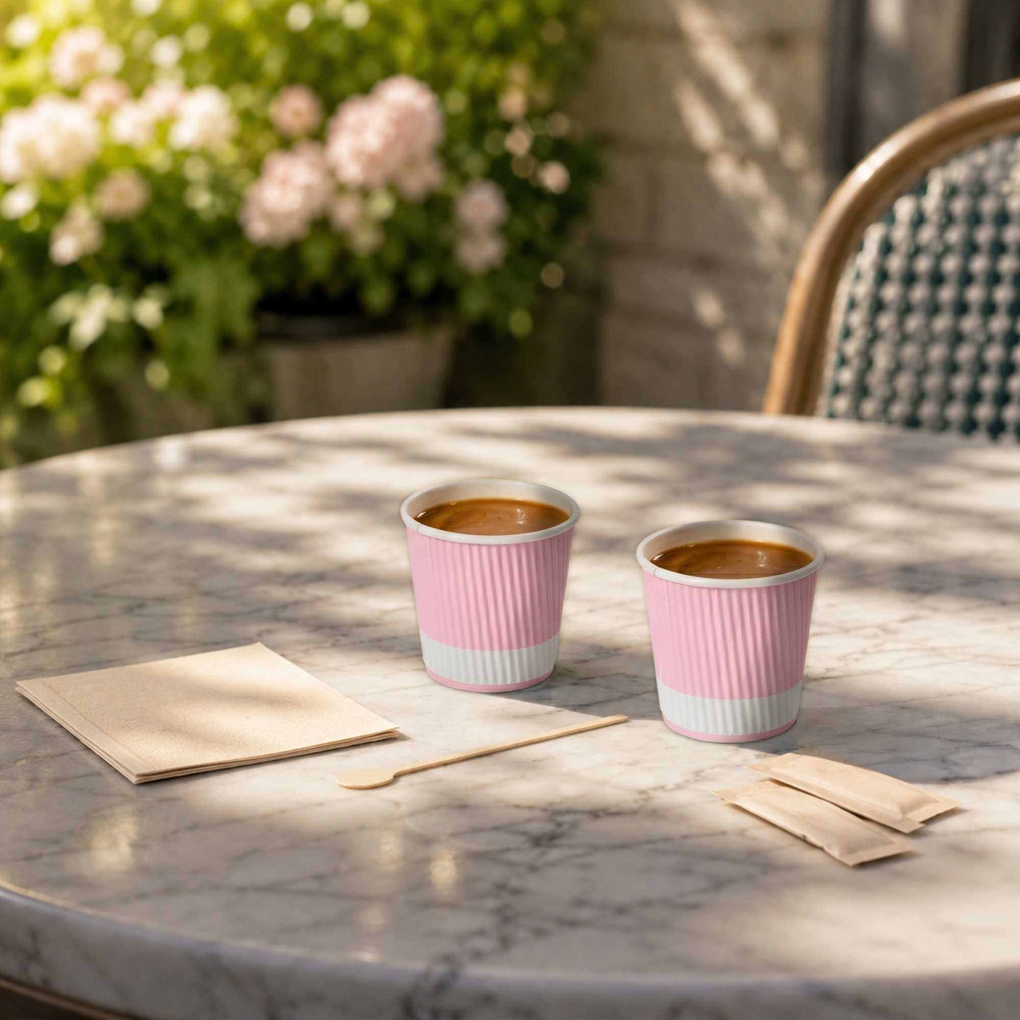Restpresso 4 oz Light Pink Paper Coffee Cup - Ripple Wall - 2 1/2" x 2 1/2" x 2 1/4" - 500 count box