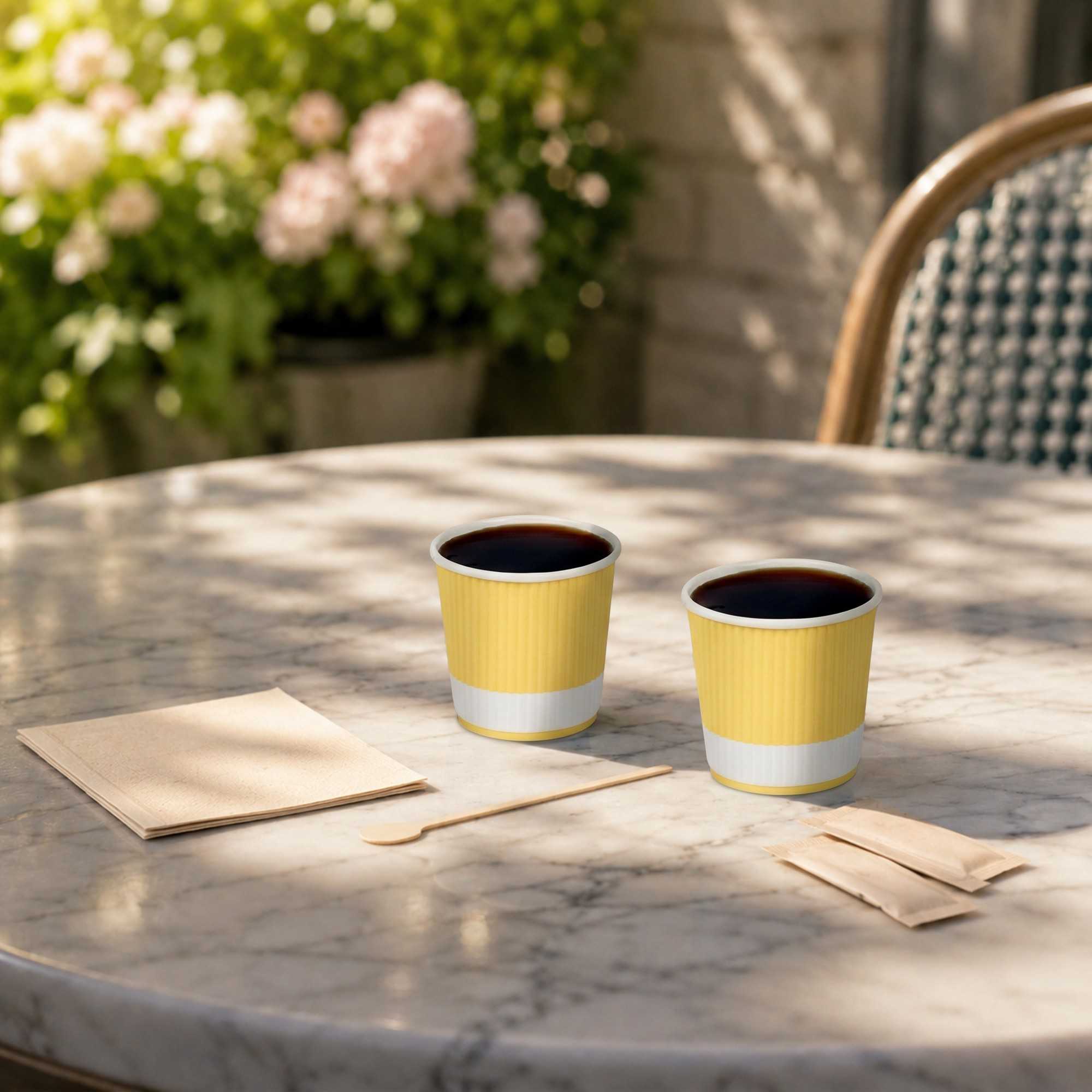 Restpresso 4 oz Light Yellow Paper Coffee Cup - Ripple Wall - 2 1/2" x 2 1/2" x 2 1/4" - 25 count box
