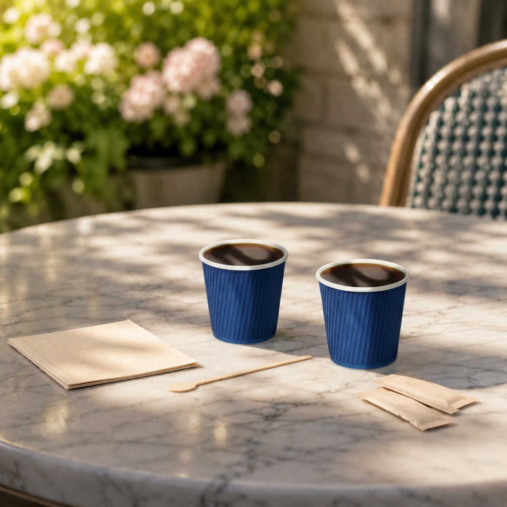 Restpresso 4 oz Midnight Blue Paper Coffee Cup - Ripple Wall - 2 1/2" x 2 1/2" x 2 1/4" - 25 count box