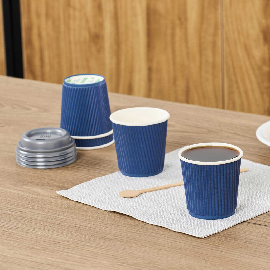 Restpresso 4 oz Midnight Blue Paper Coffee Cup - Ripple Wall - 2 1/2" x 2 1/2" x 2 1/4" - 500 count box