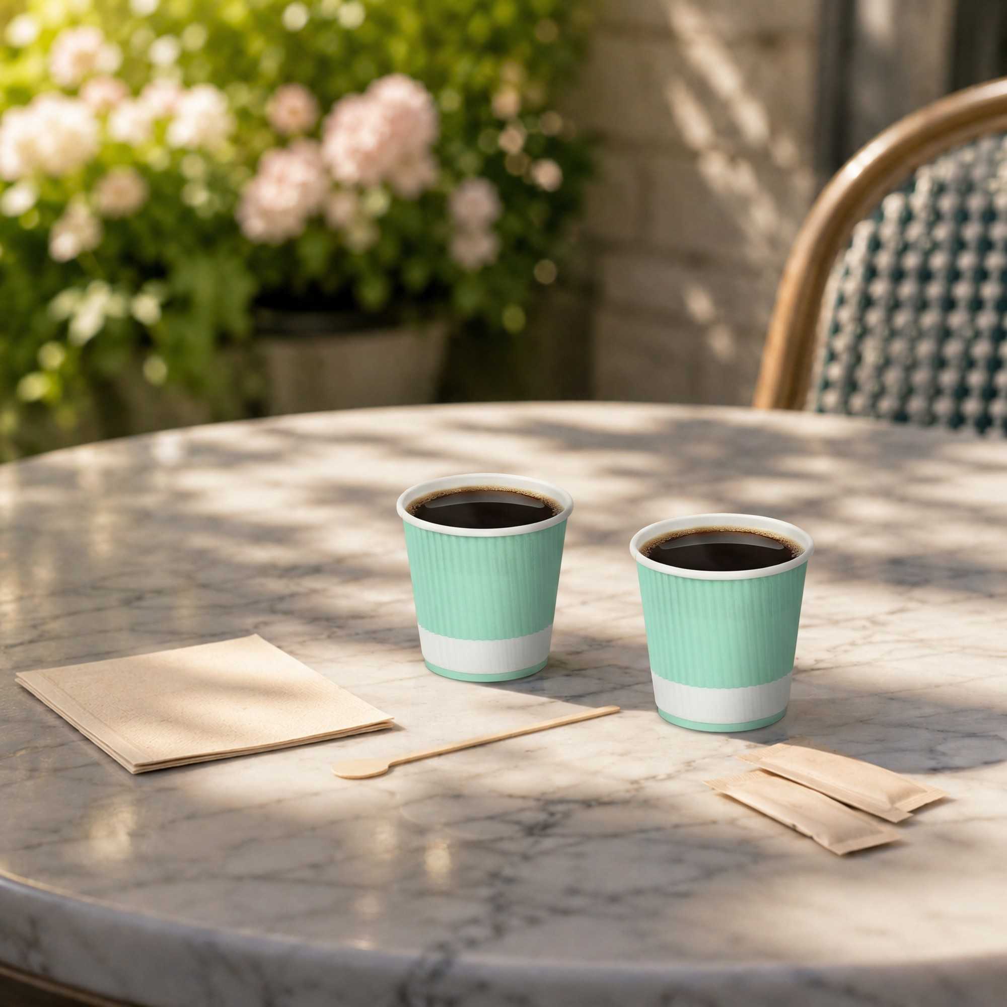 Restpresso 4 oz Light Green Paper Coffee Cup - Ripple Wall - 2 1/2" x 2 1/2" x 2 1/4" - 25 count box