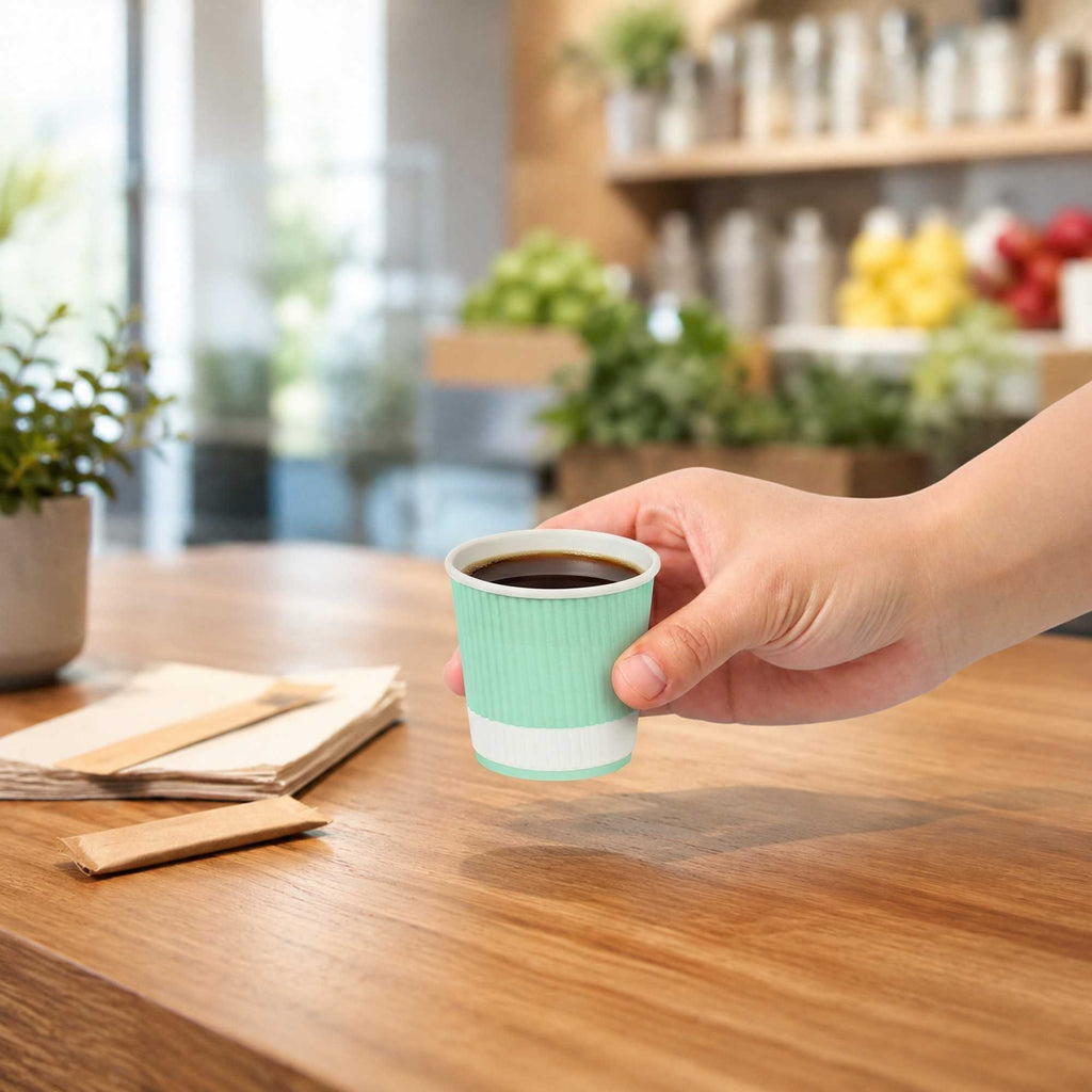 Restpresso 4 oz Light Green Paper Coffee Cup - Ripple Wall - 2 1/2" x 2 1/2" x 2 1/4" - 25 count box