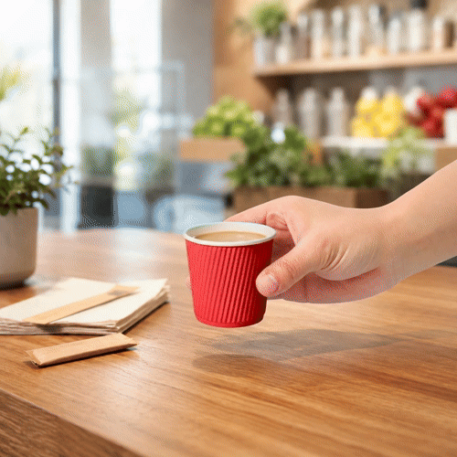 Restpresso 4 oz Red Paper Coffee Cup - Ripple Wall - 2 1/2" x 2 1/2" x 2 1/4" - 25 count box