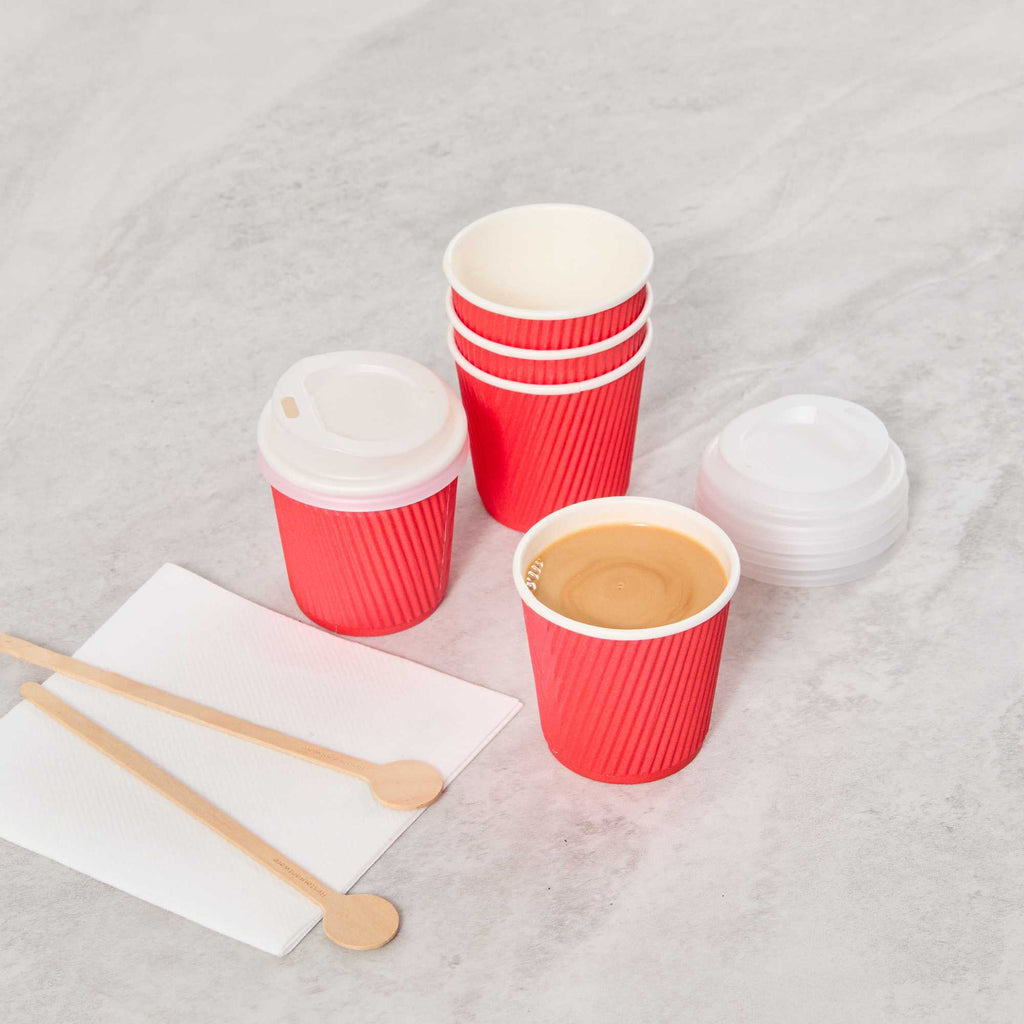 Restpresso 4 oz Red Paper Coffee Cup - Ripple Wall - 2 1/2" x 2 1/2" x 2 1/4" - 25 count box