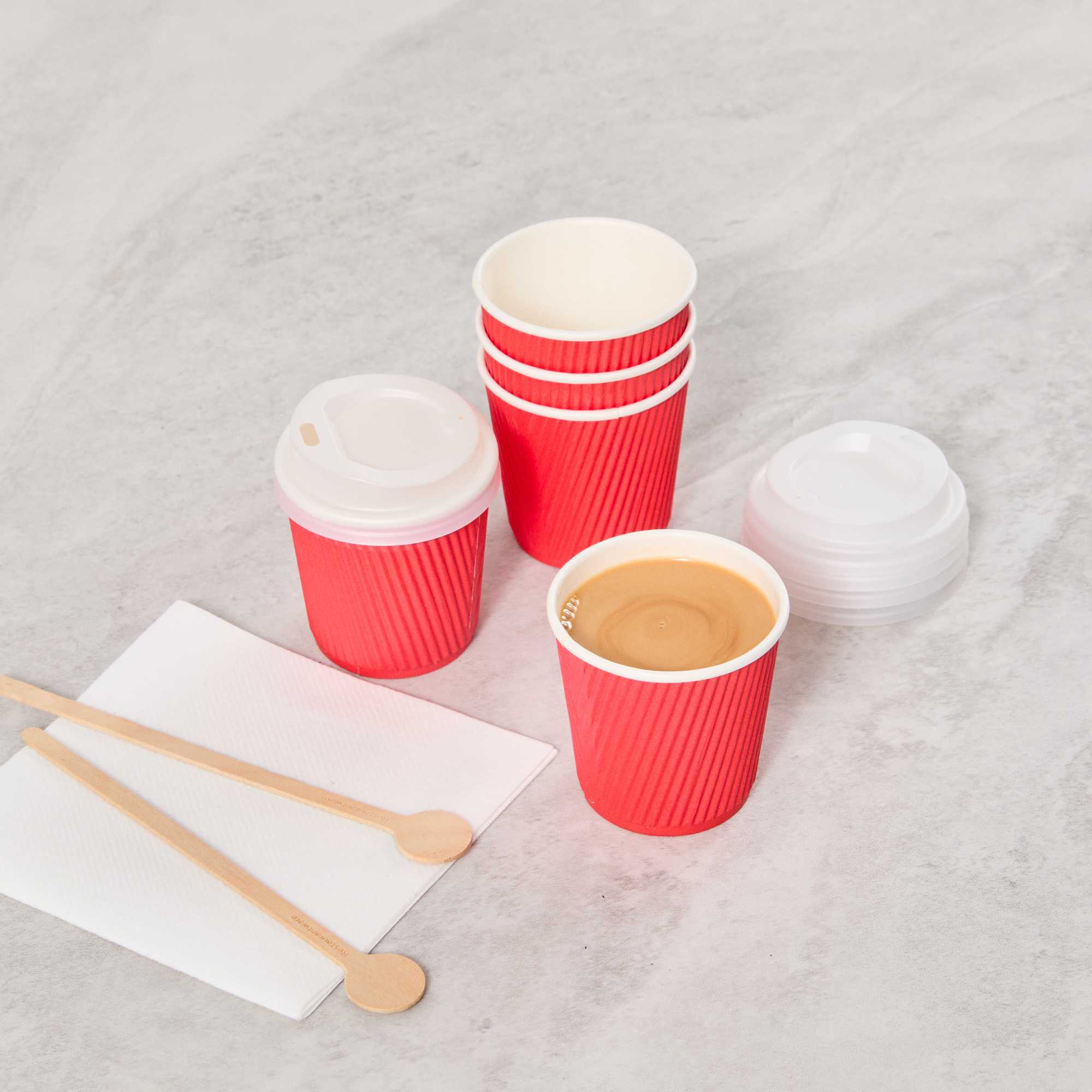 Restpresso 4 oz Red Paper Coffee Cup - Ripple Wall - 2 1/2" x 2 1/2" x 2 1/4" - 25 count box