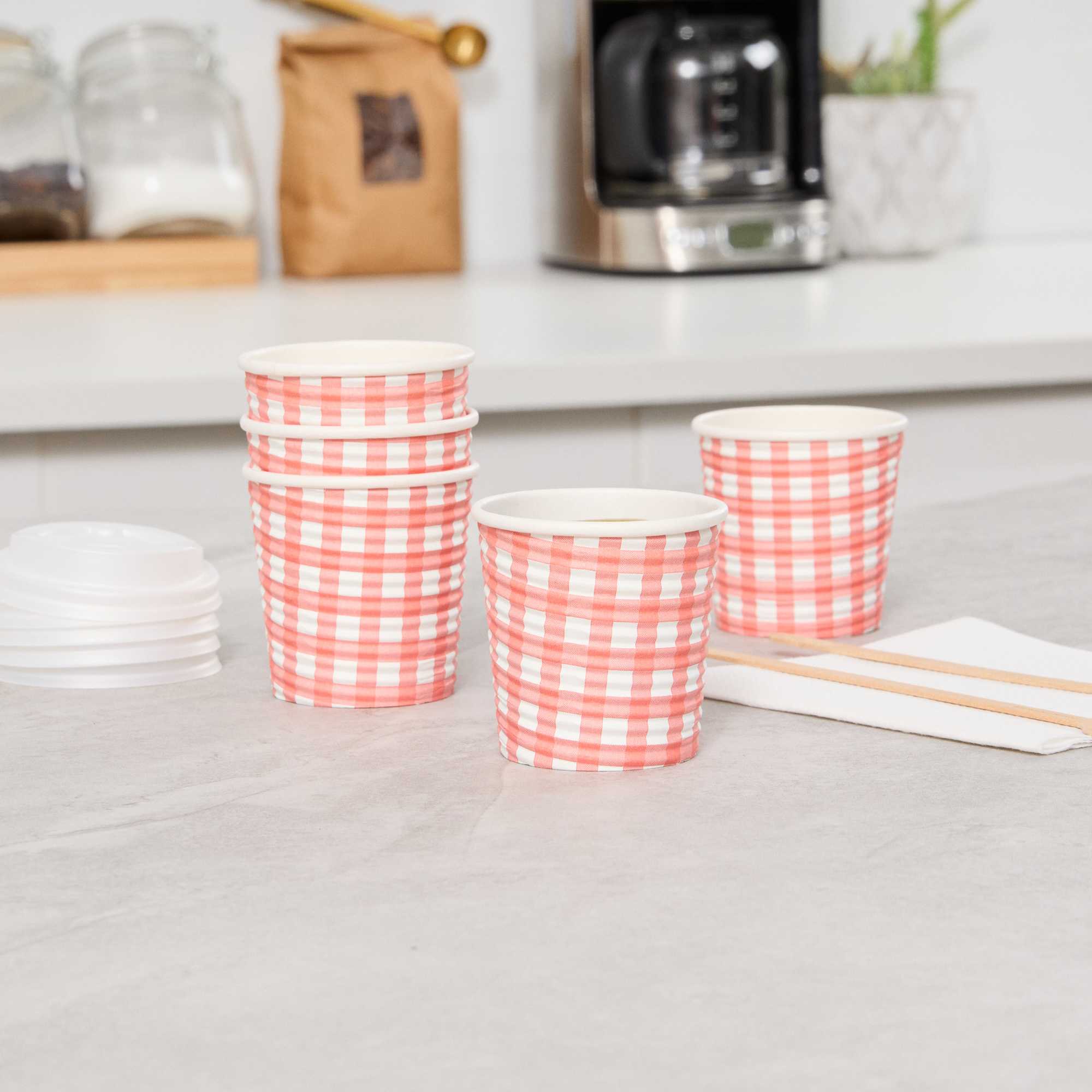 Restpresso 4 oz Picnic Print Paper Coffee Cup - Spiral Wall - 2 1/2" x 2 1/2" x 2 1/4" - 500 count box