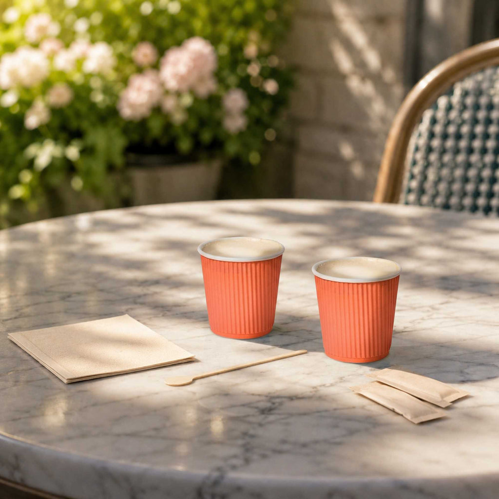 Restpresso 4 oz Tangerine Orange Paper Coffee Cup - Ripple Wall - 2 1/2" x 2 1/2" x 2 1/4" - 25 count box