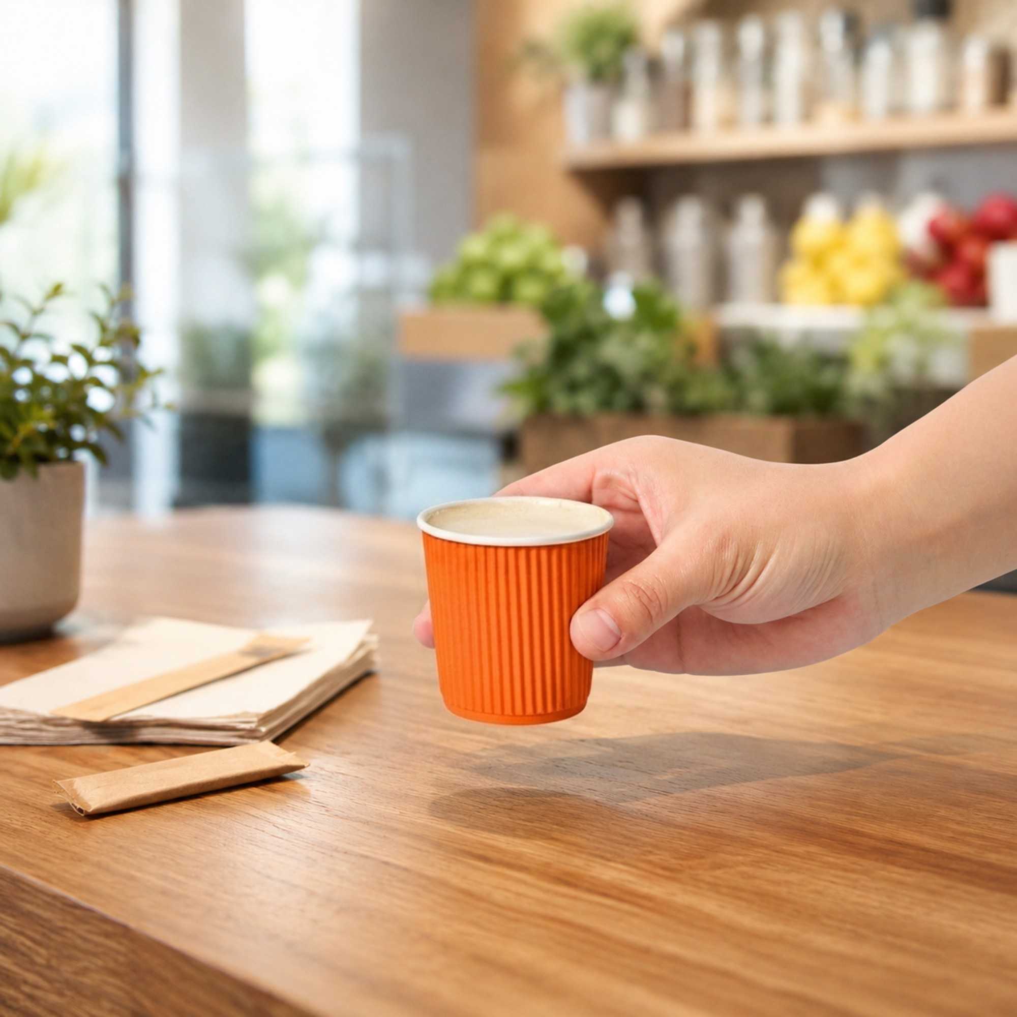 Restpresso 4 oz Tangerine Orange Paper Coffee Cup - Ripple Wall - 2 1/2" x 2 1/2" x 2 1/4" - 500 count box