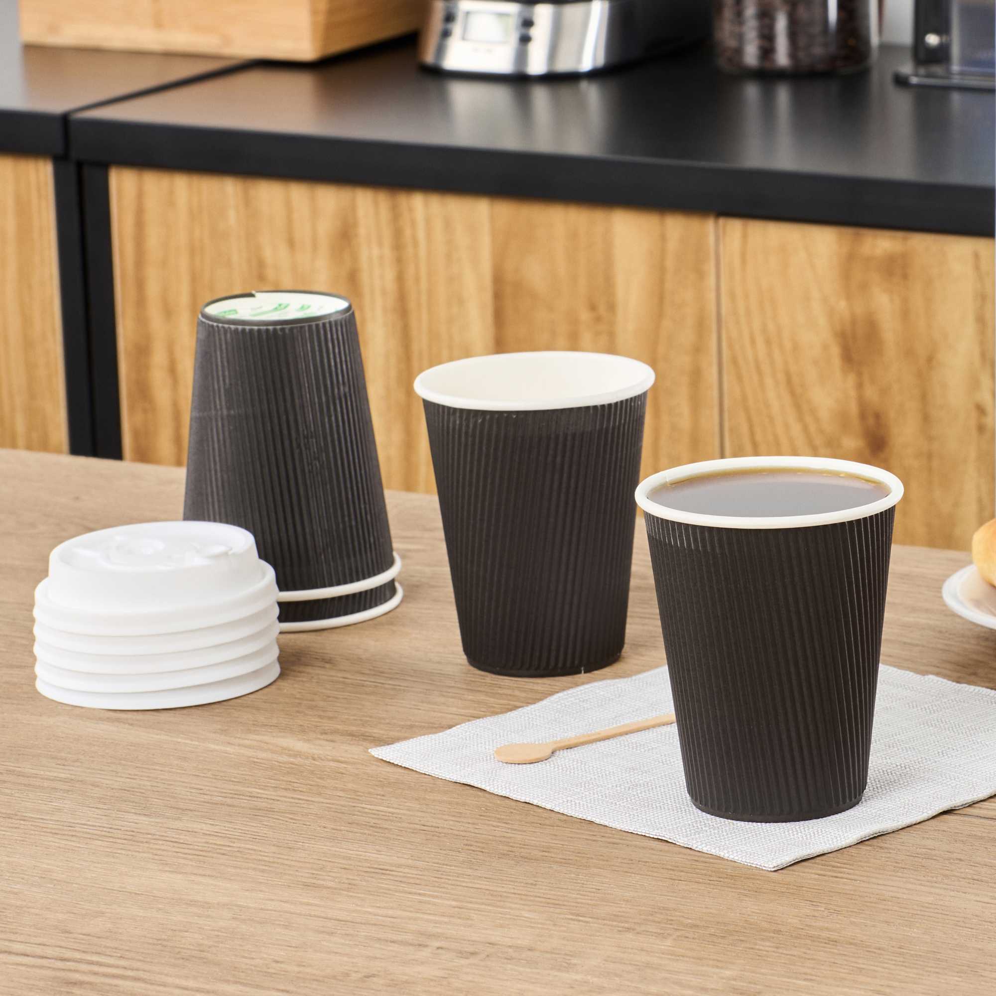 Restpresso 12 oz Black Paper Coffee Cup - Ripple Wall - 3 1/2" x 3 1/2" x 4 1/4" - 25 count box