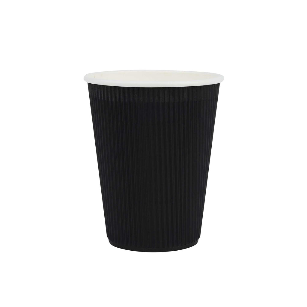 Restpresso 12 oz Black Paper Coffee Cup - Ripple Wall - 3 1/2" x 3 1/2" x 4 1/4" - 25 count box