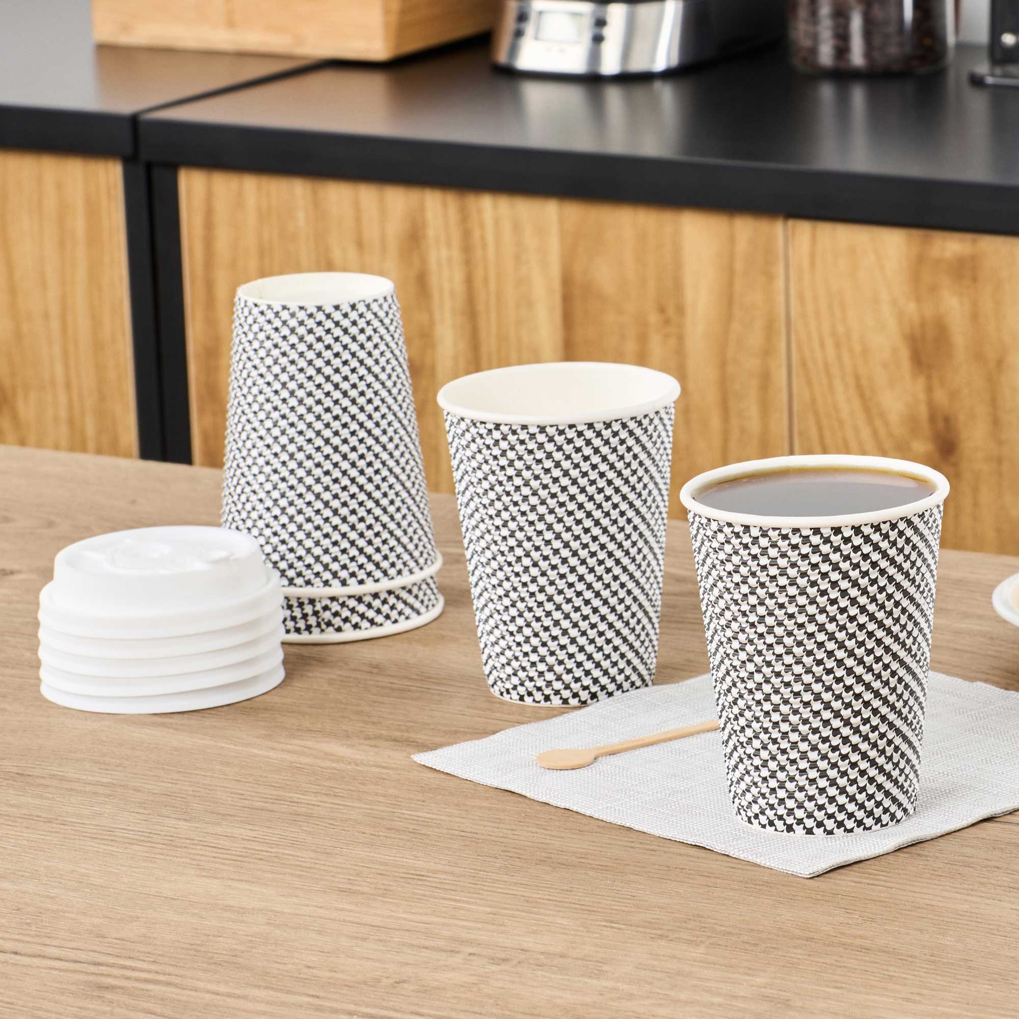 Restpresso 12 oz Houndstooth Paper Coffee Cup - Spiral Wall - 3 1/2" x 3 1/2" x 4 1/4" - 25 count box